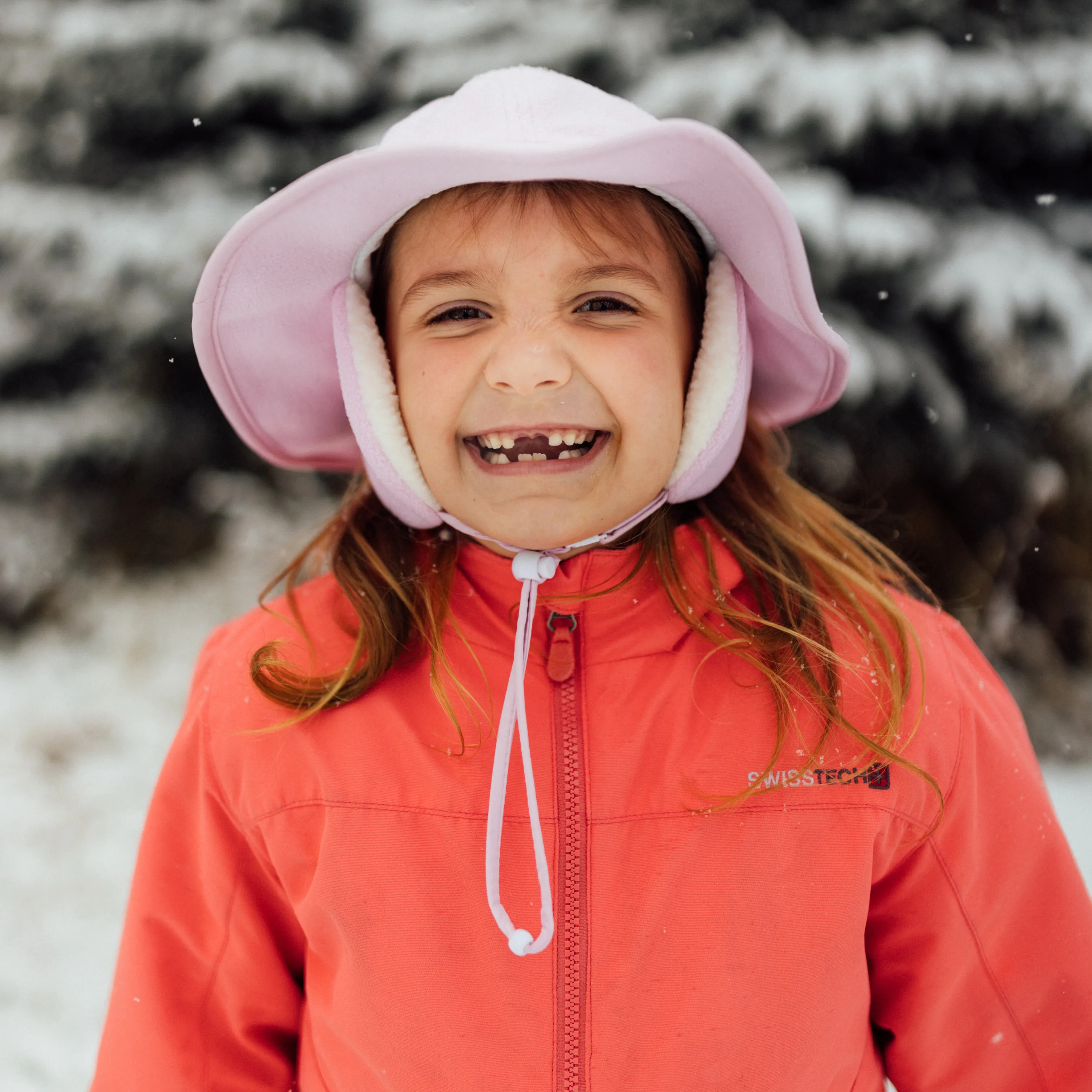 Kids Tundra Ear Flap Fleece Winter Wide Brim Sun Hat - Frosted Pink