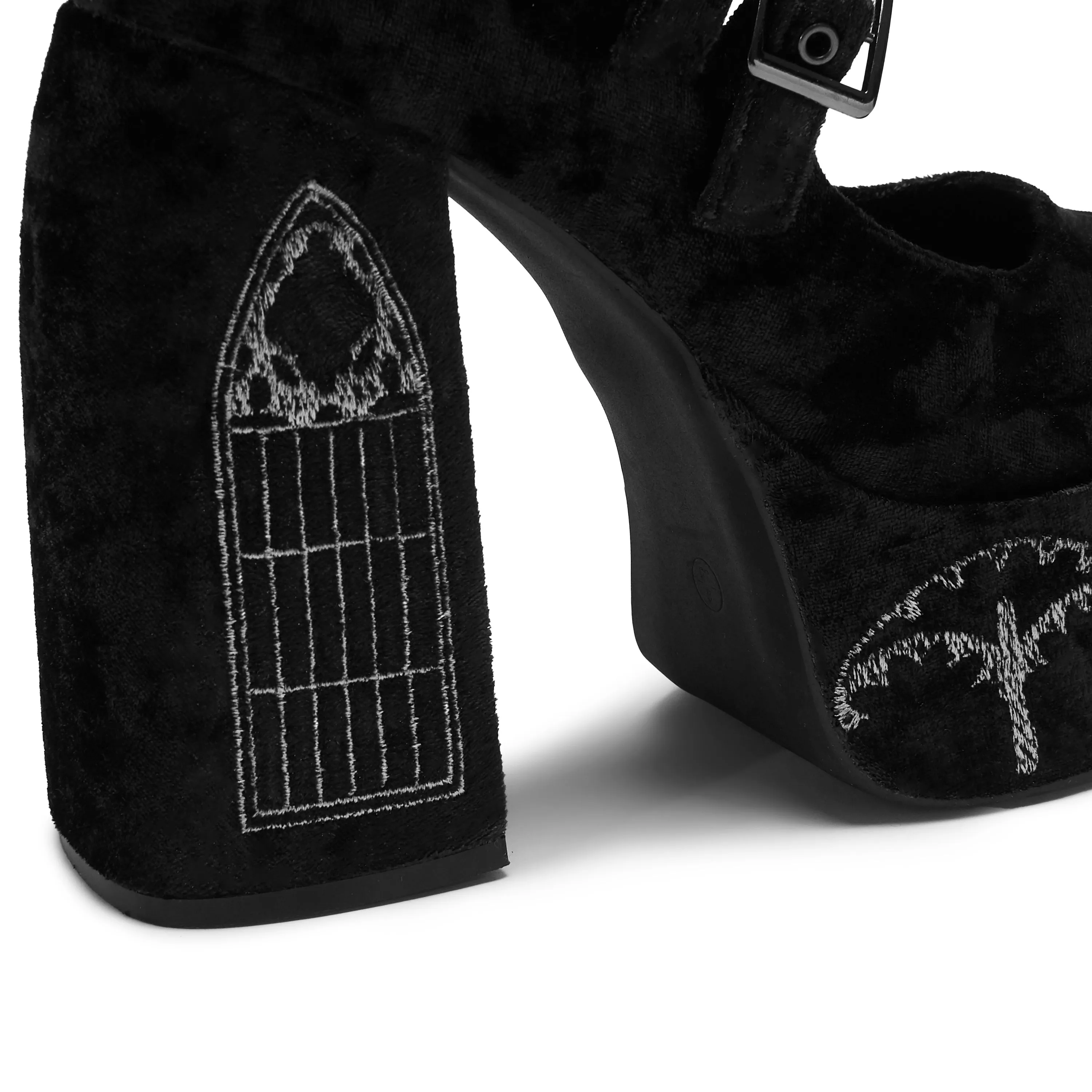 Lady Menace Grunge Crushed Velvet Heels - Black