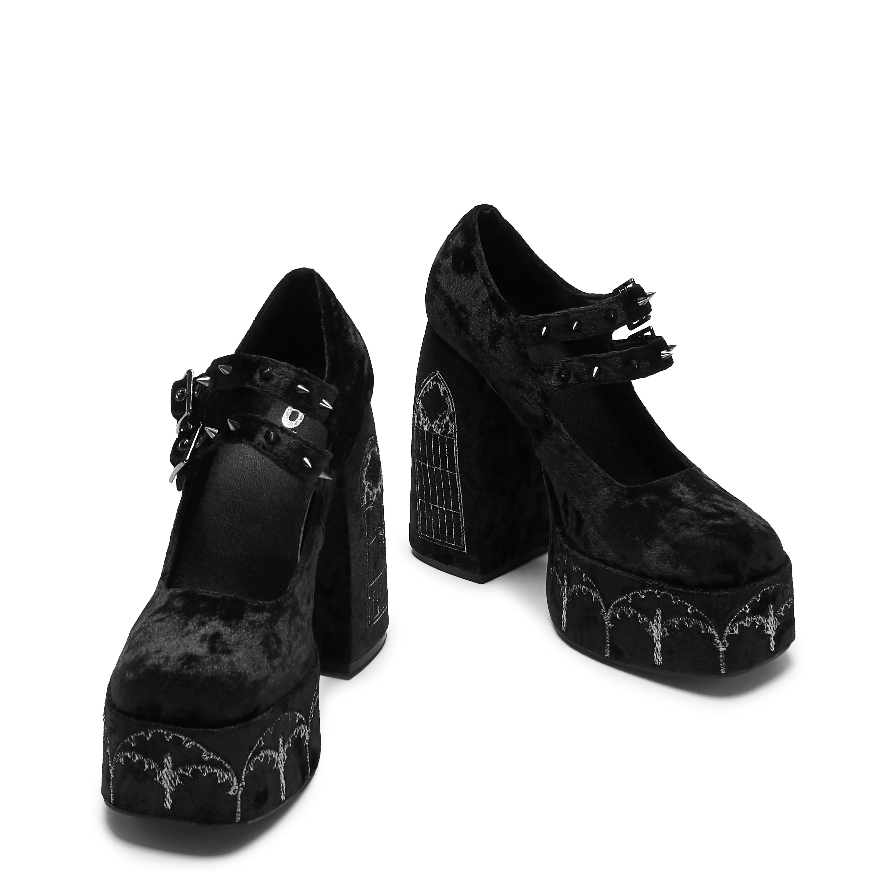 Lady Menace Grunge Crushed Velvet Heels - Black