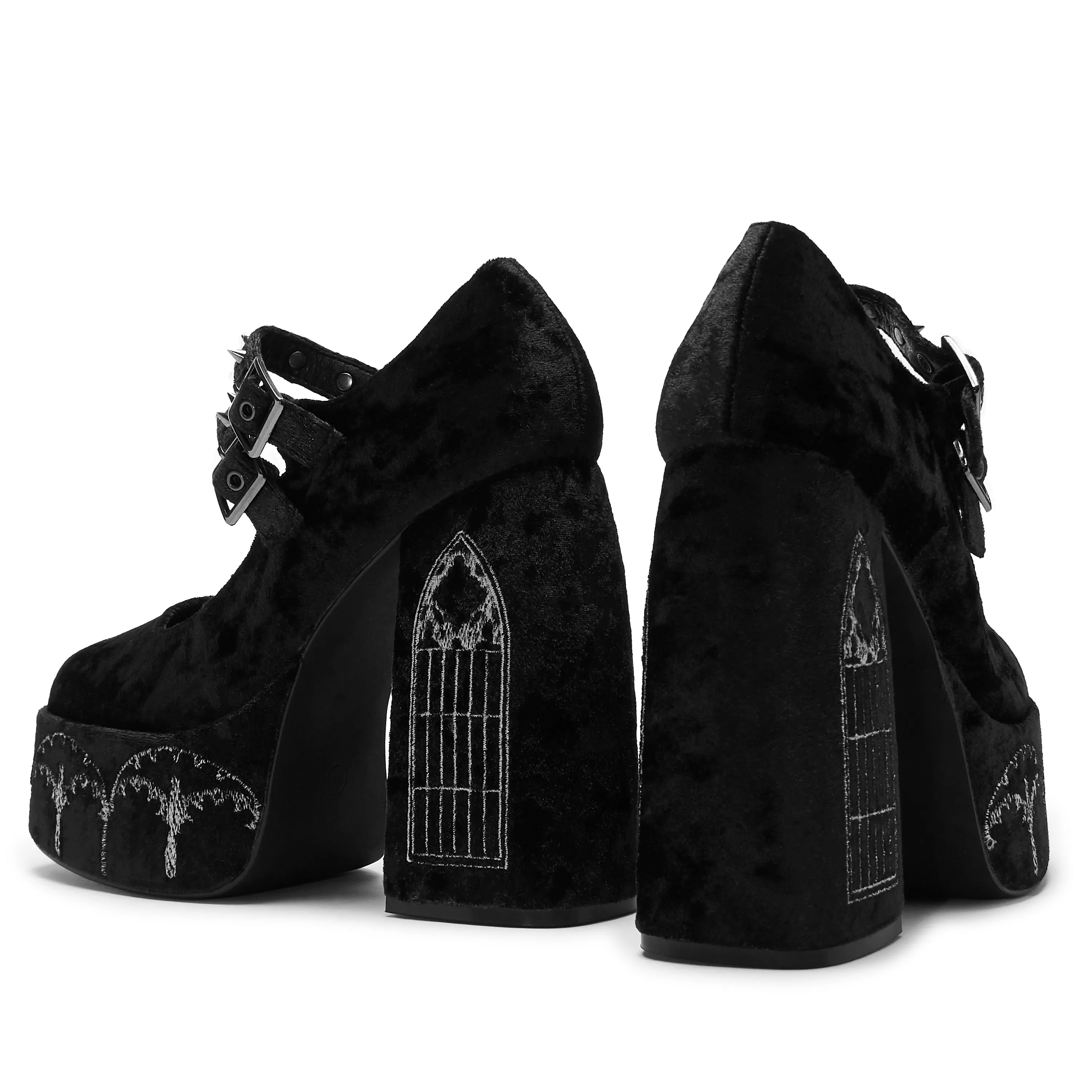 Lady Menace Grunge Crushed Velvet Heels - Black