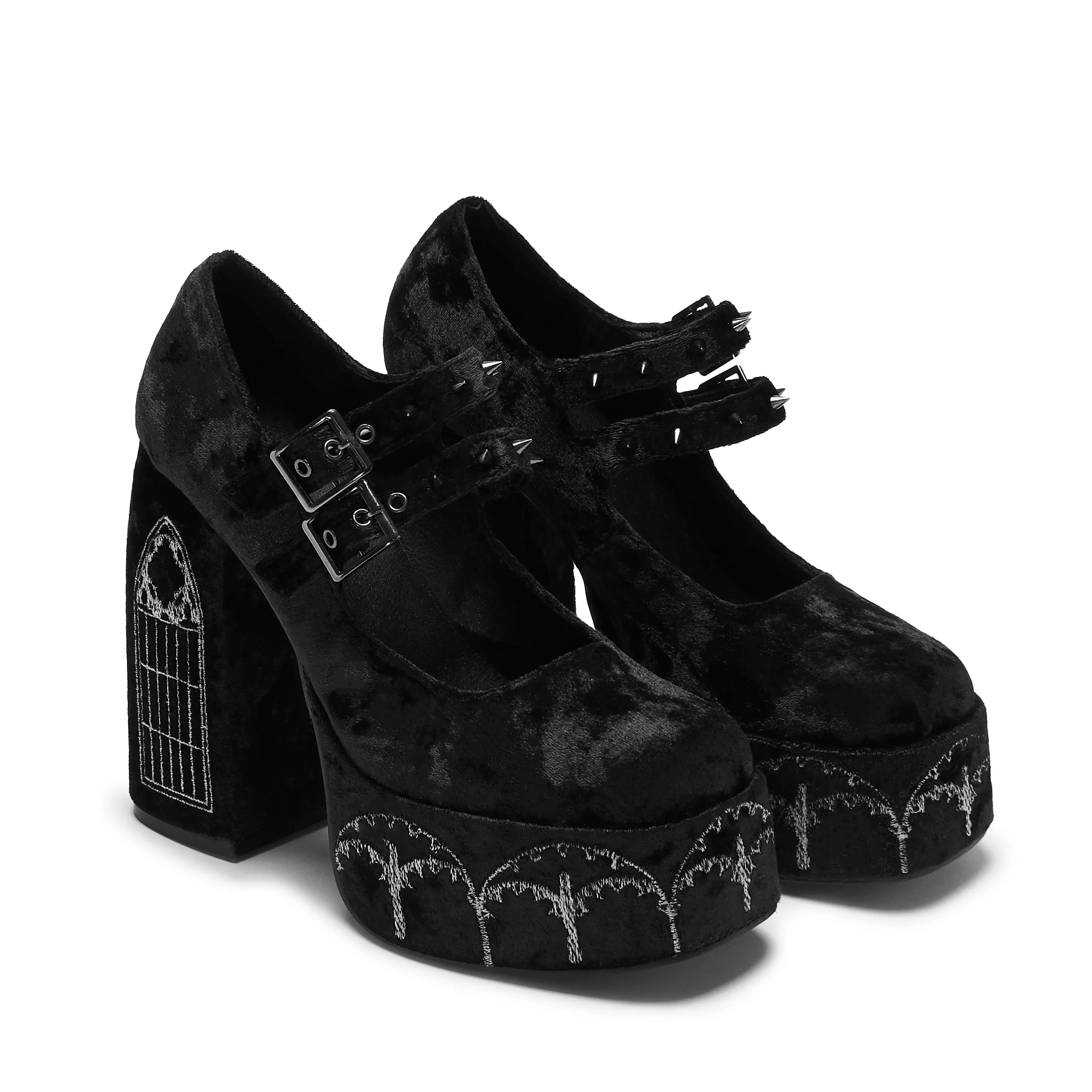 Lady Menace Grunge Crushed Velvet Heels - Black