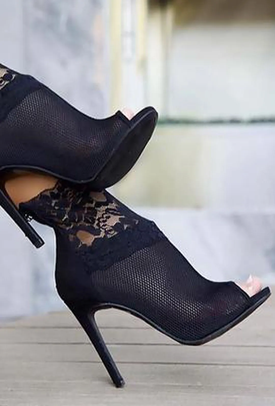 LISA - LACE MESH ANKLE HEELS