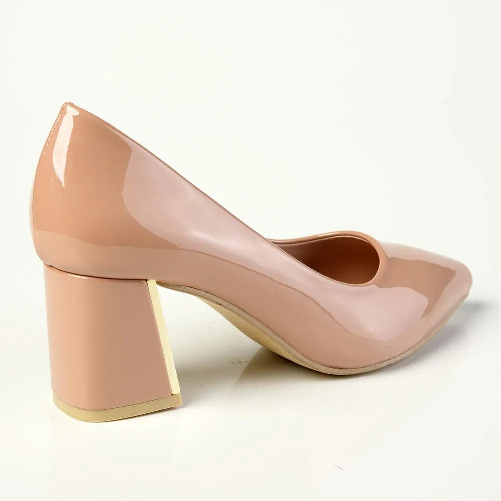 Madison Gold Low Block Heel Court - Nude / Gold