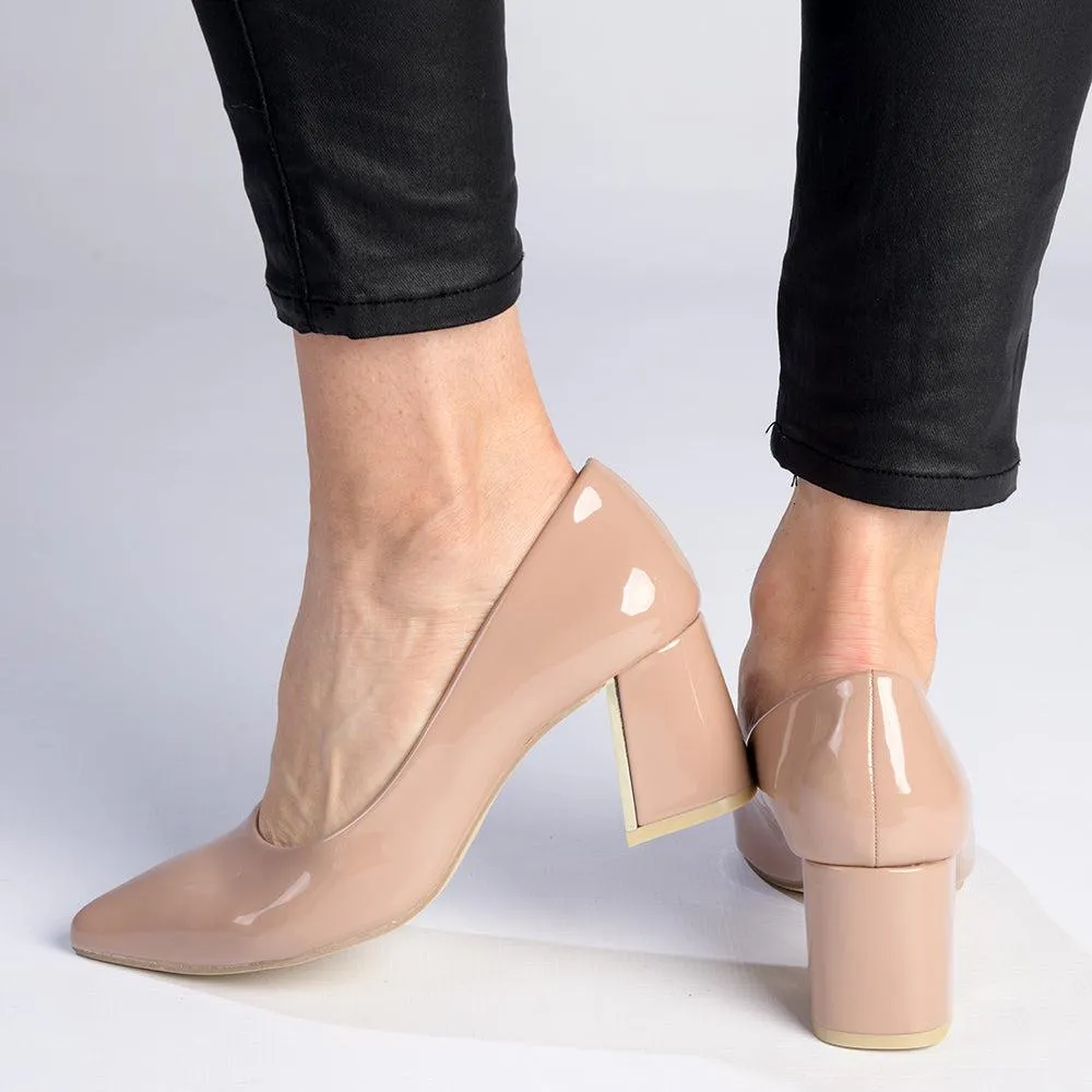 Madison Gold Low Block Heel Court - Nude / Gold