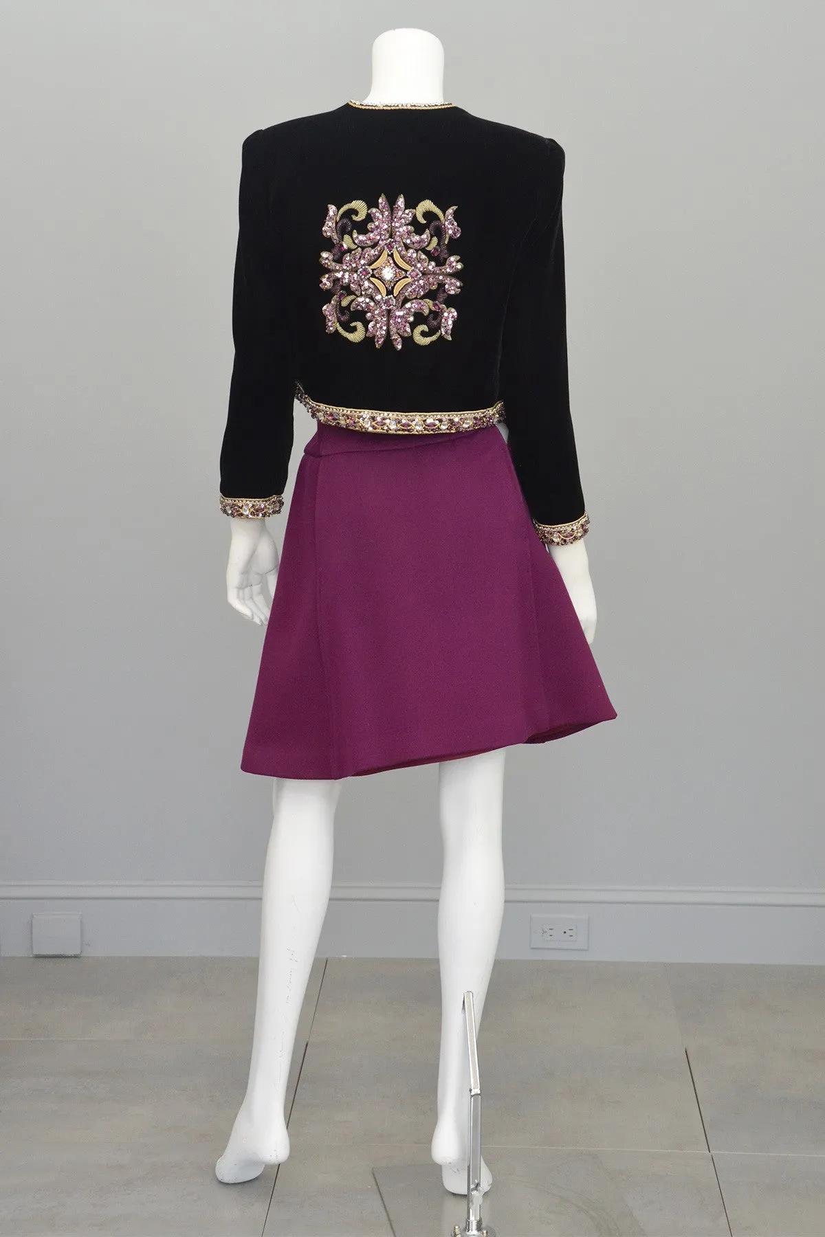 Mary McFadden Plum Velvet Beaded Cropped Evening Jacket