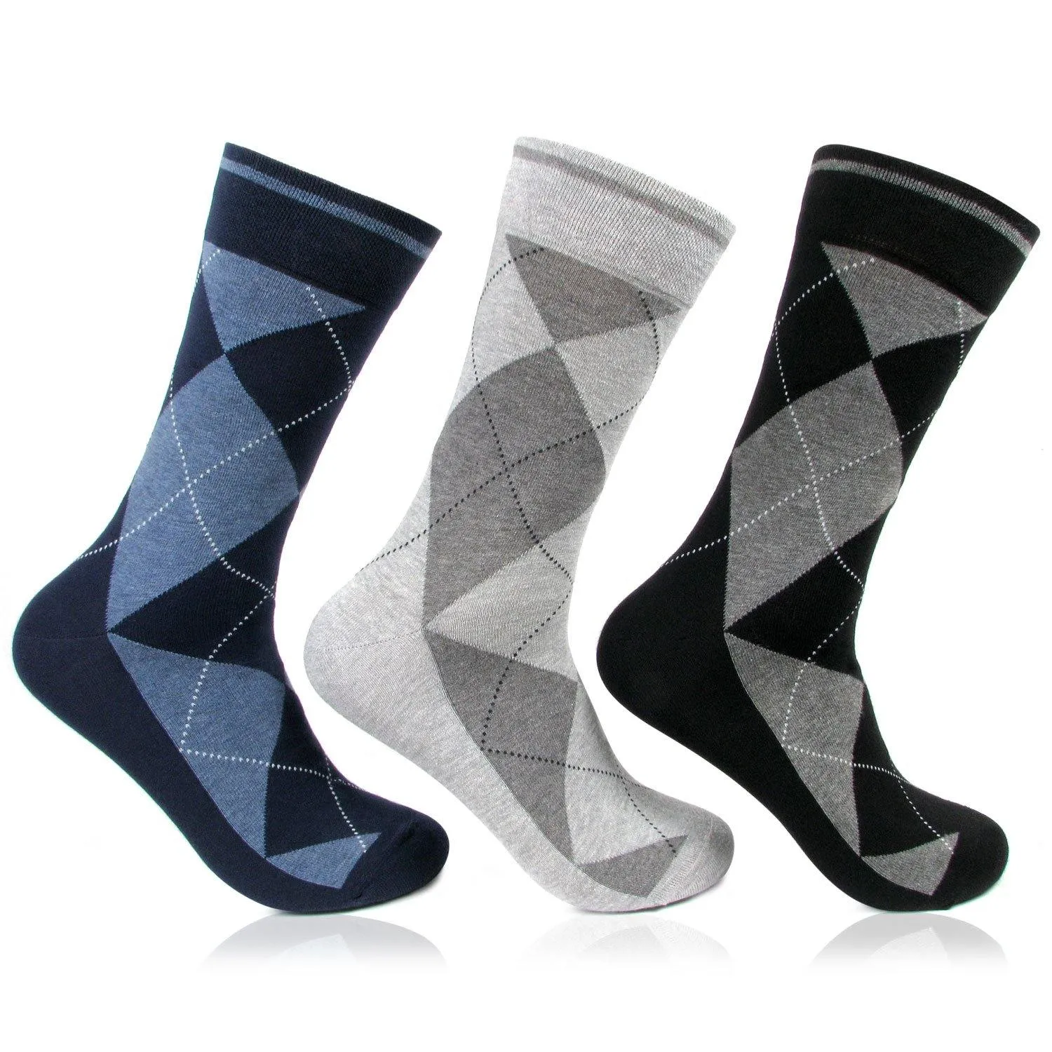 Men's Classic Argyle Formal Multicoloured Crew Length Socks - pack of 3