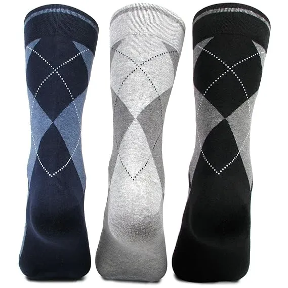 Men's Classic Argyle Formal Multicoloured Crew Length Socks - pack of 3