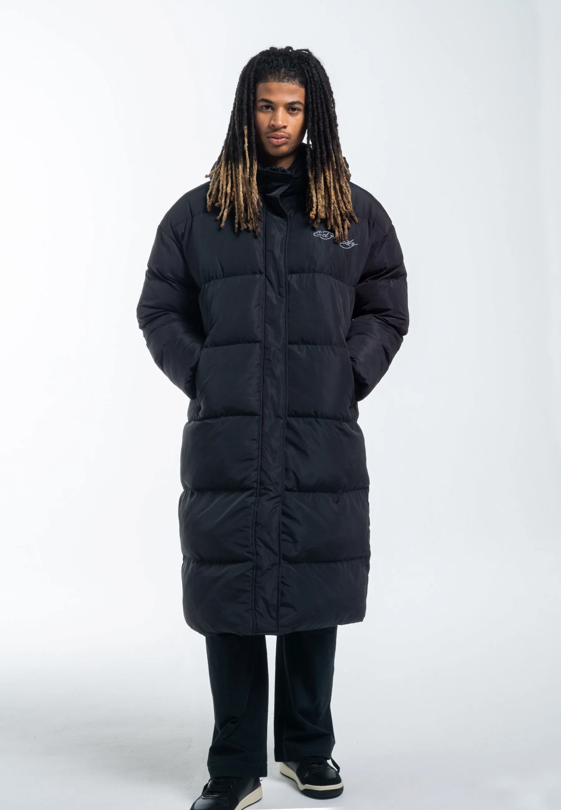 Mens Death Or Glory Longline Puffa Jacket - Black