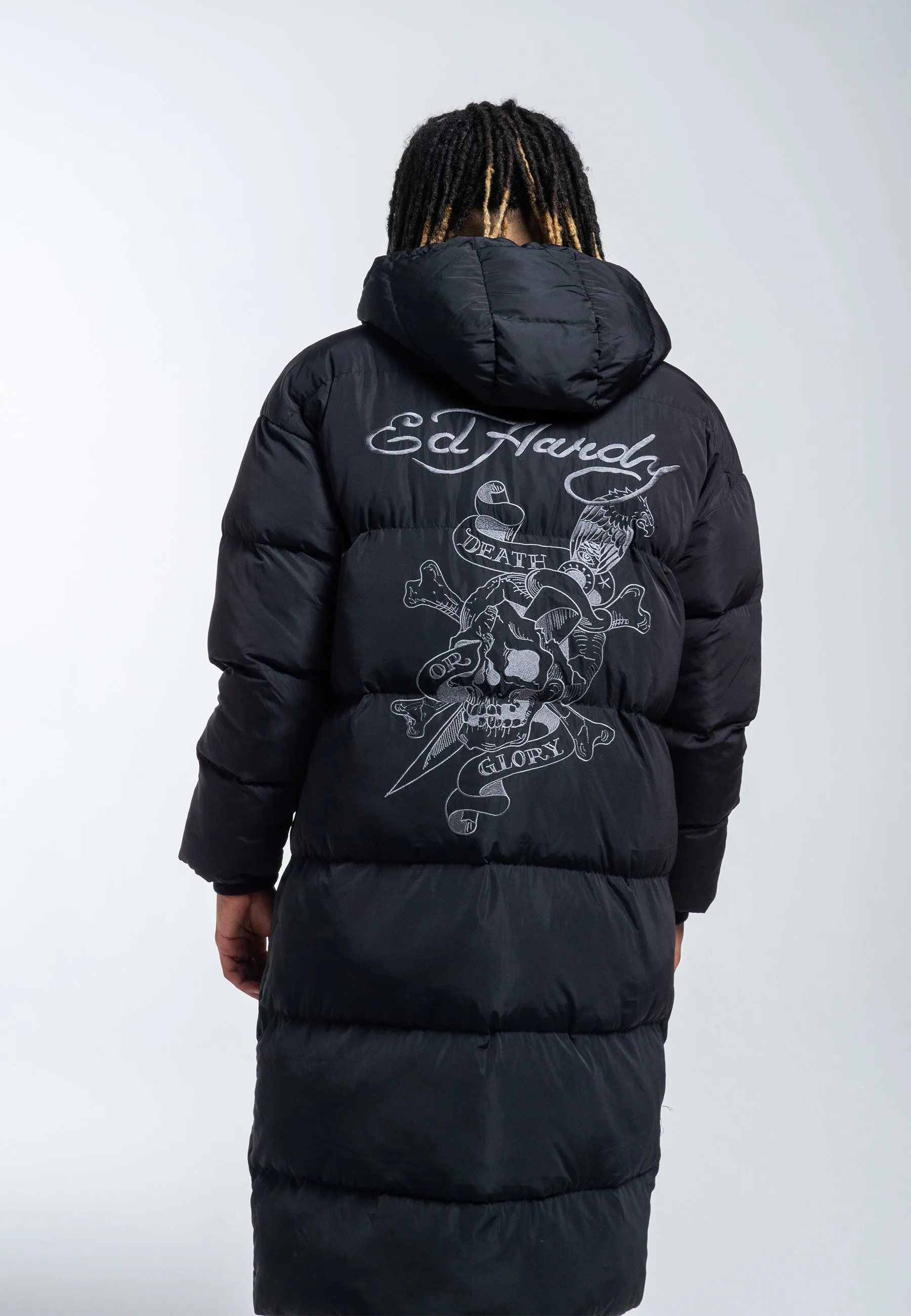 Mens Death Or Glory Longline Puffa Jacket - Black