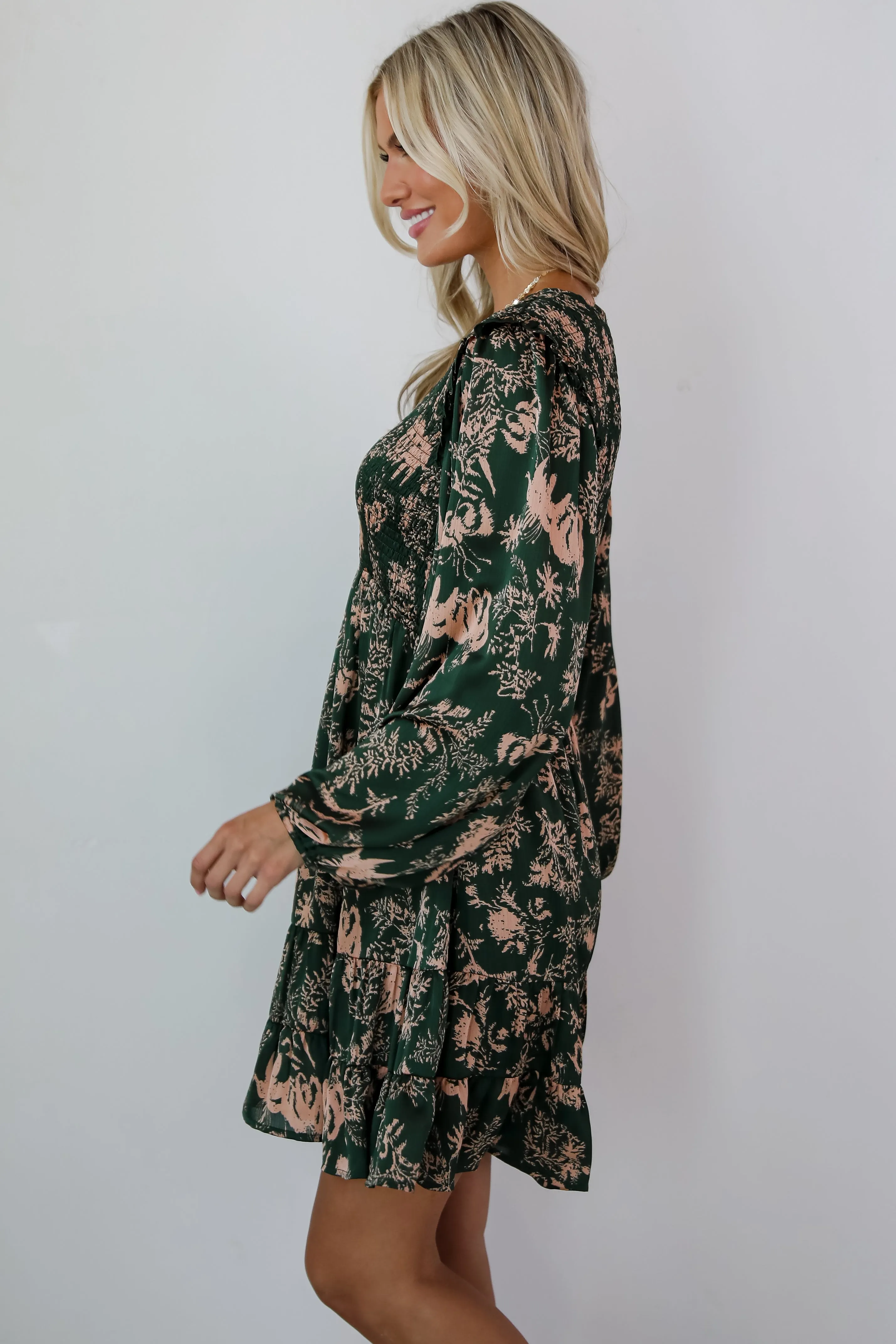 Notable Delight Hunter Green Floral Mini Dress