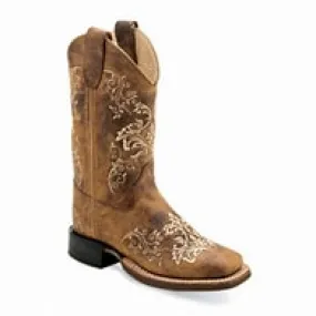 OLD WEST Youth Western Boots - Broad Square Toed in Burnt Tan