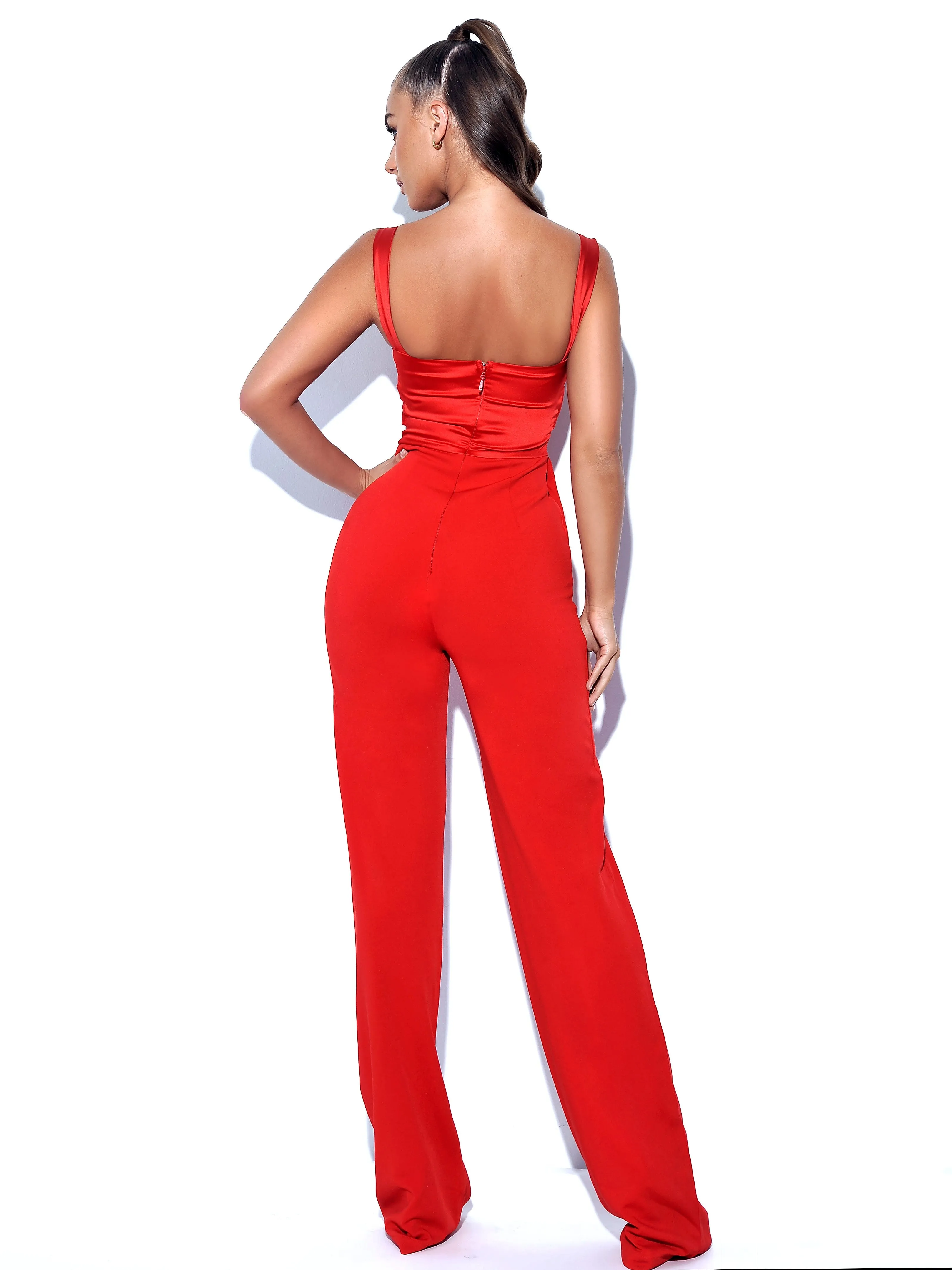 Onika Red Satin and Crepe Jumpsuit