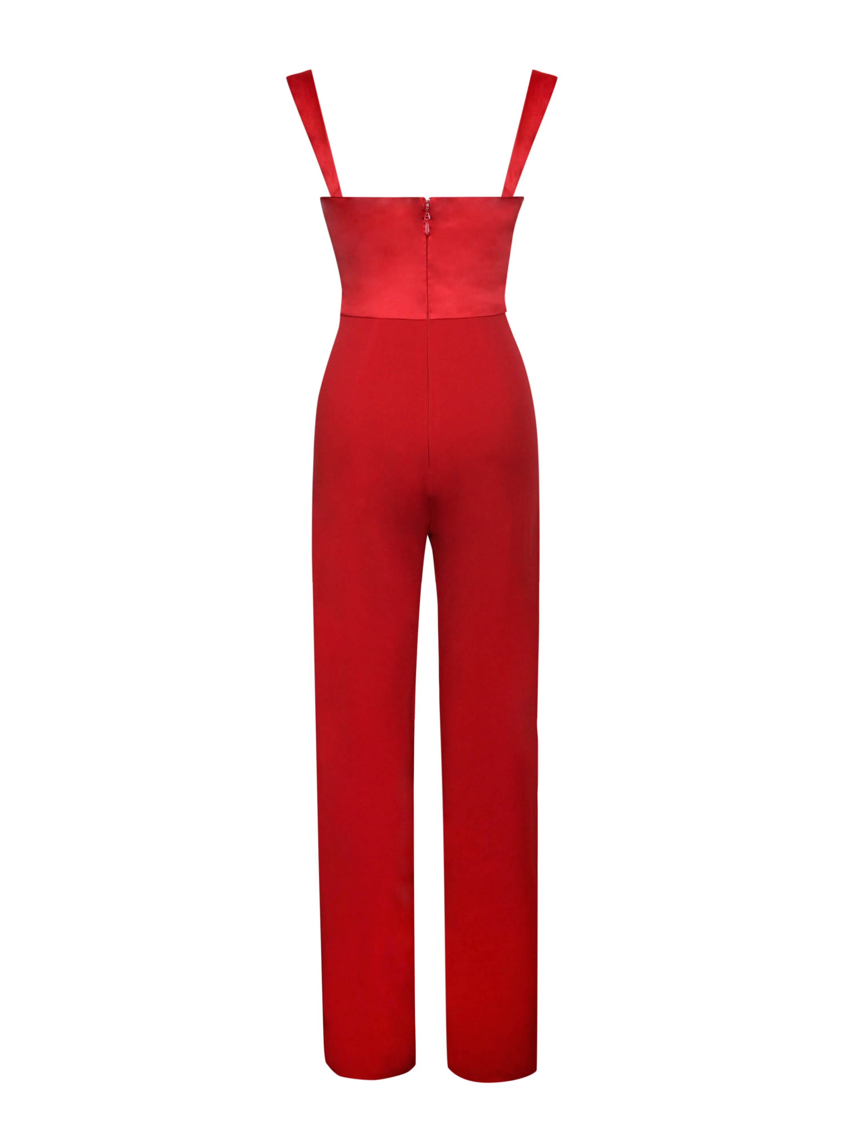 Onika Red Satin and Crepe Jumpsuit