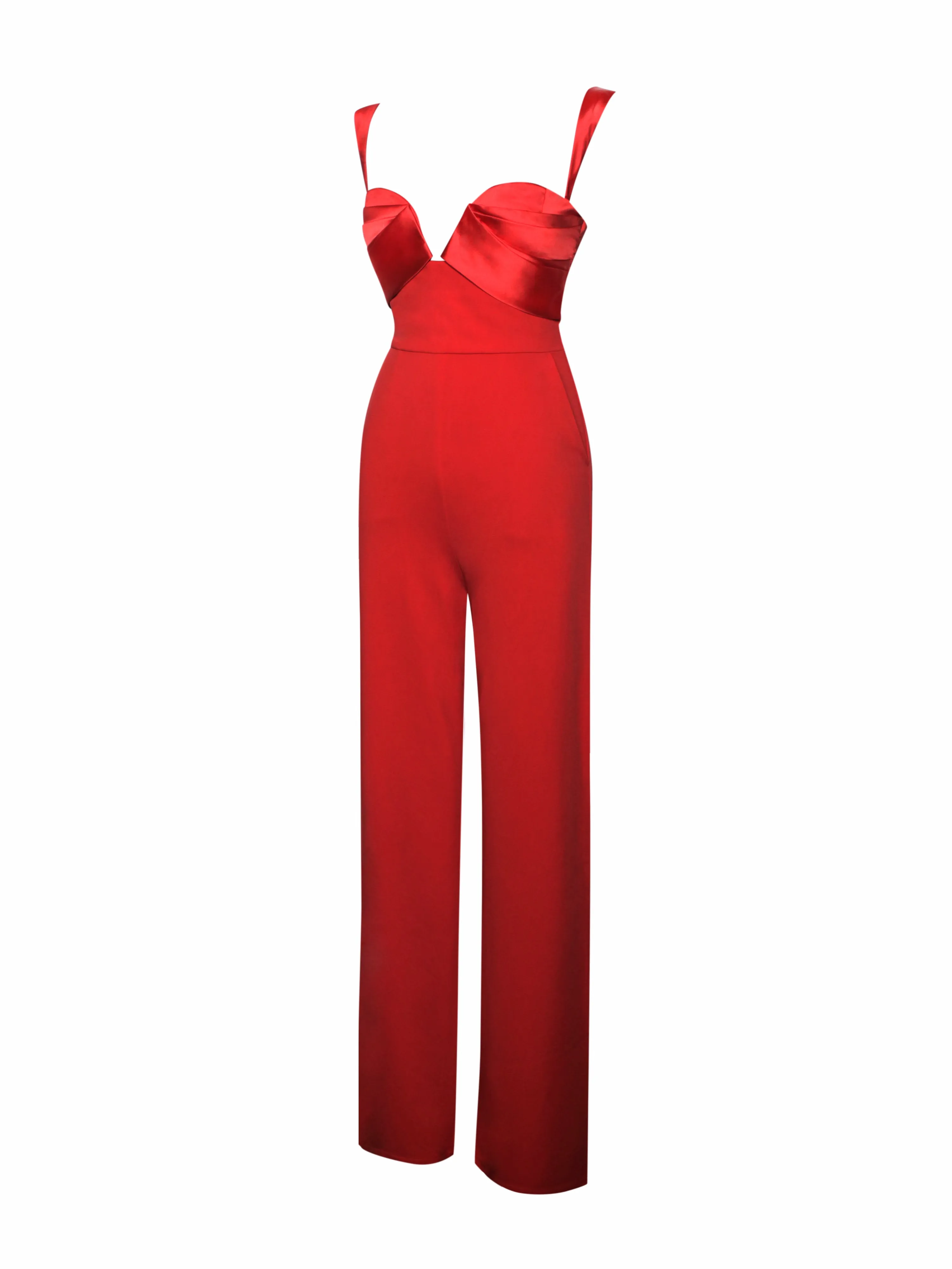 Onika Red Satin and Crepe Jumpsuit