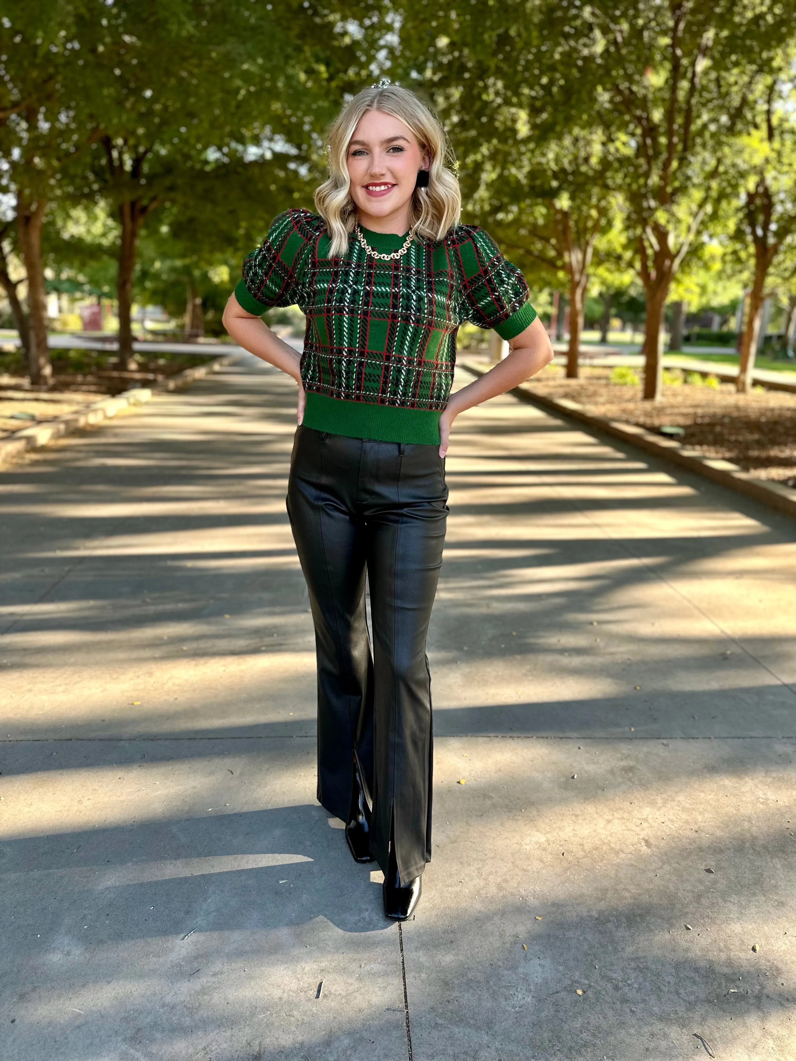 Plaid Chic Green Sweater