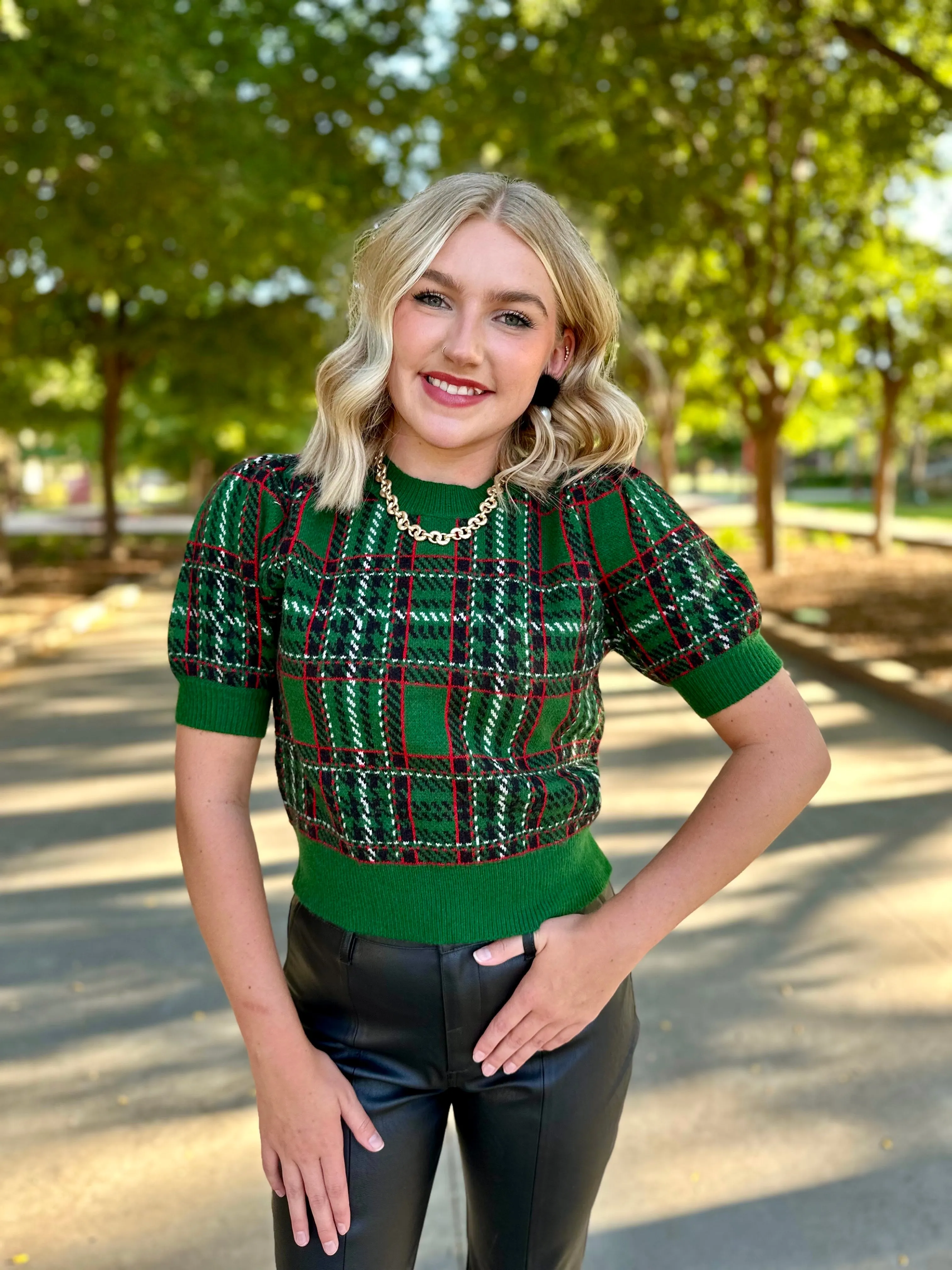 Plaid Chic Green Sweater