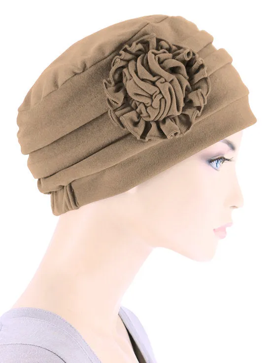 Pleated Winter Hat Fleece Lined Beige