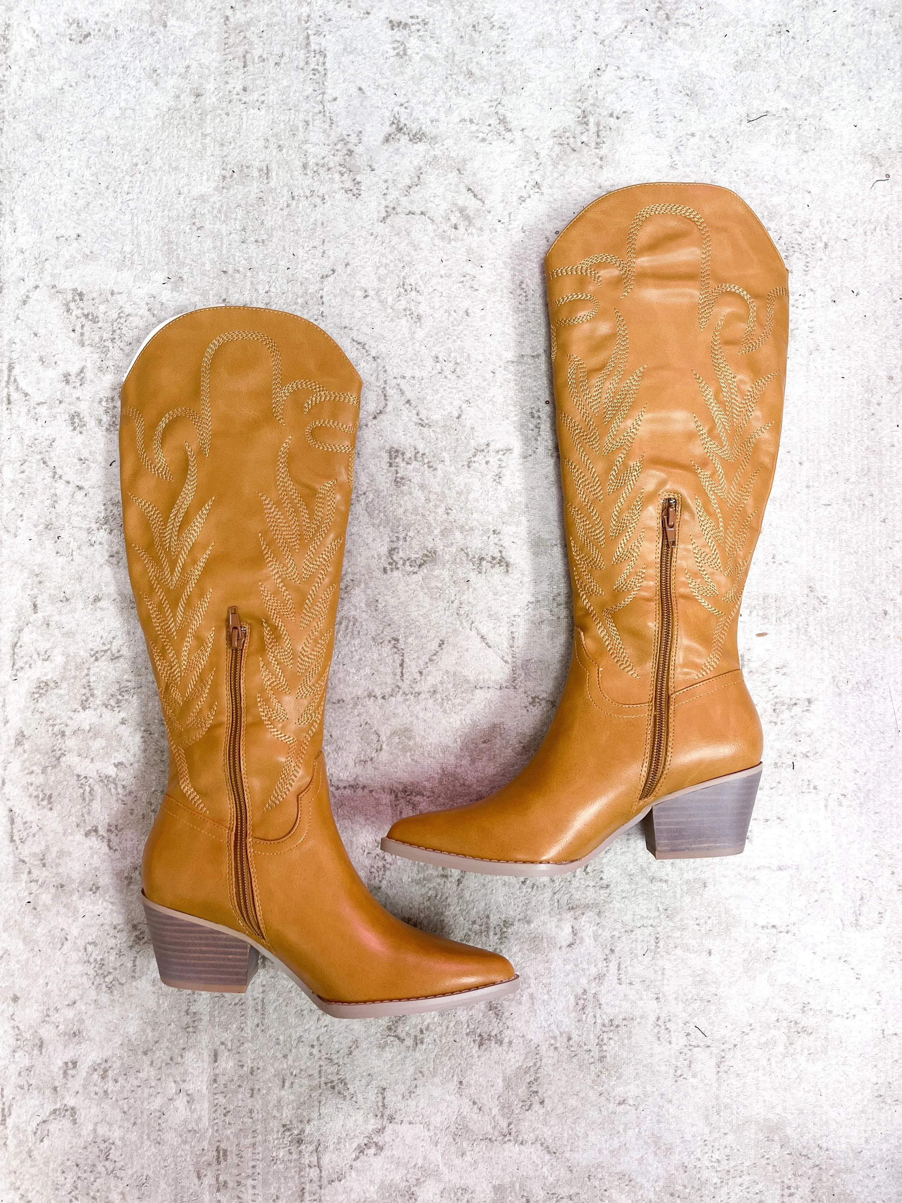 Samara Knee High Cowboy Boots: Camel