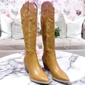 Samara Knee High Cowboy Boots: Camel