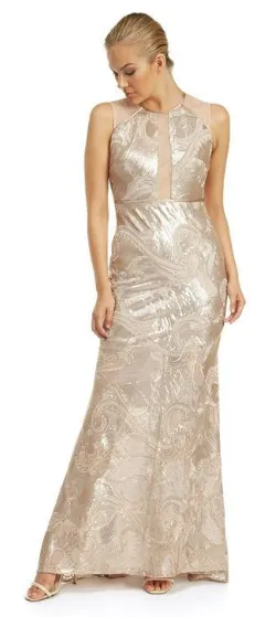 Sheer Champagne Sequin Gown