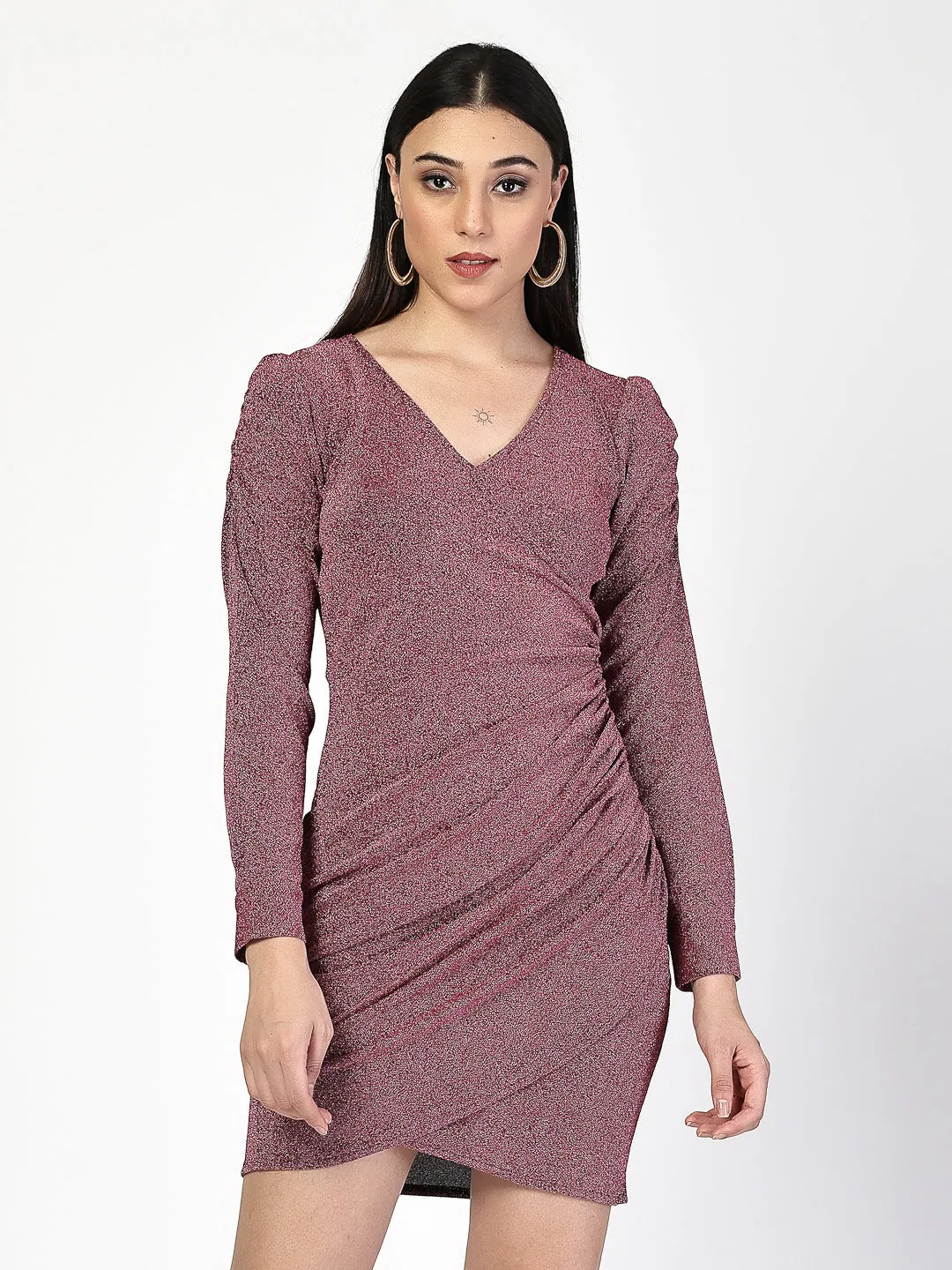 Shiny Cross V-Neck Wrap Bodycon Dress