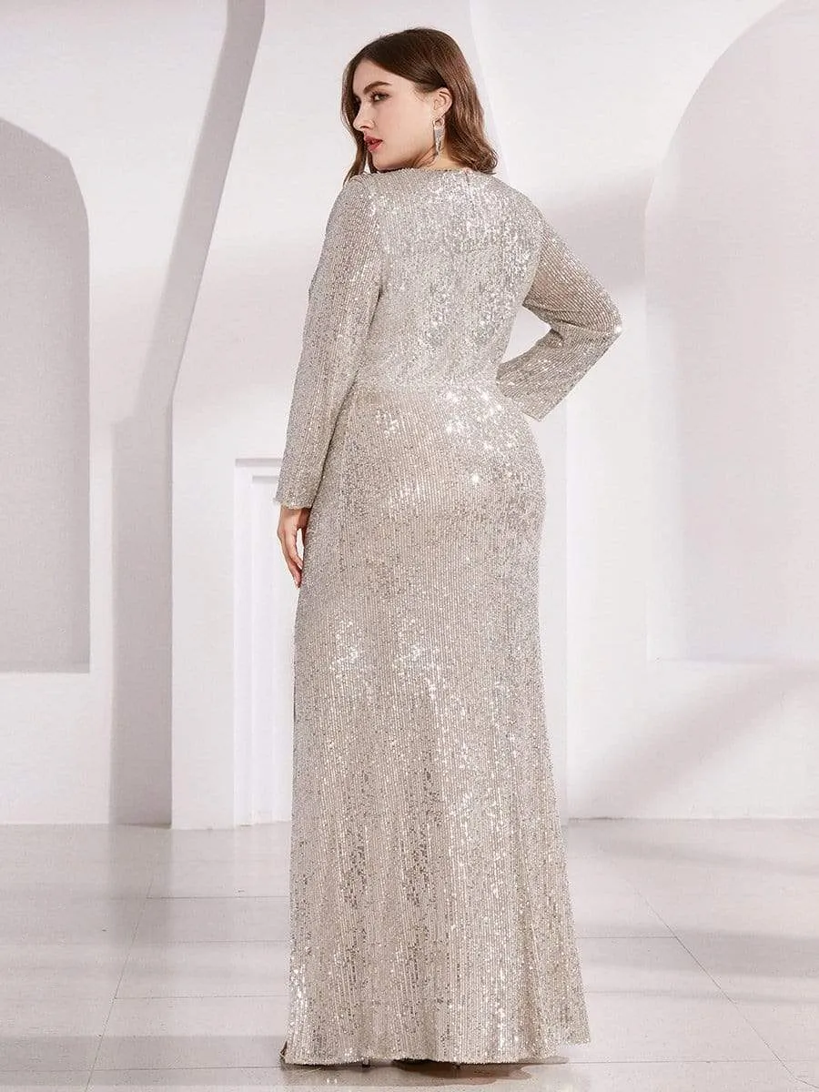 Shiny V Neck Sequin Long Sleeves Evening Dress