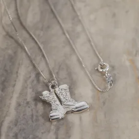 'Sky Bloom'   Combat Boots Shiny Sterling Silver Pendant Necklace