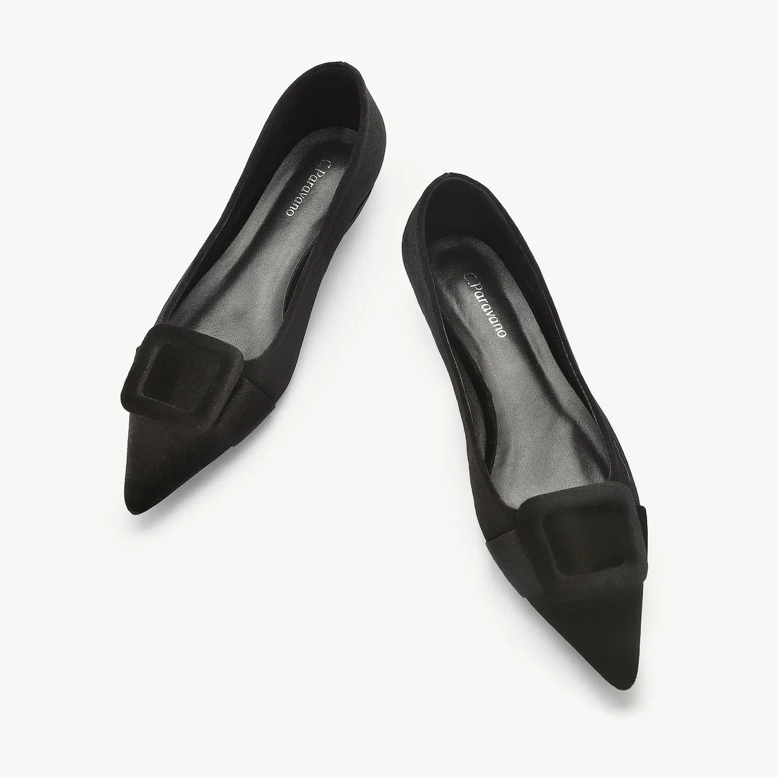 Square Buckle Velvet Flats (Aida) Black