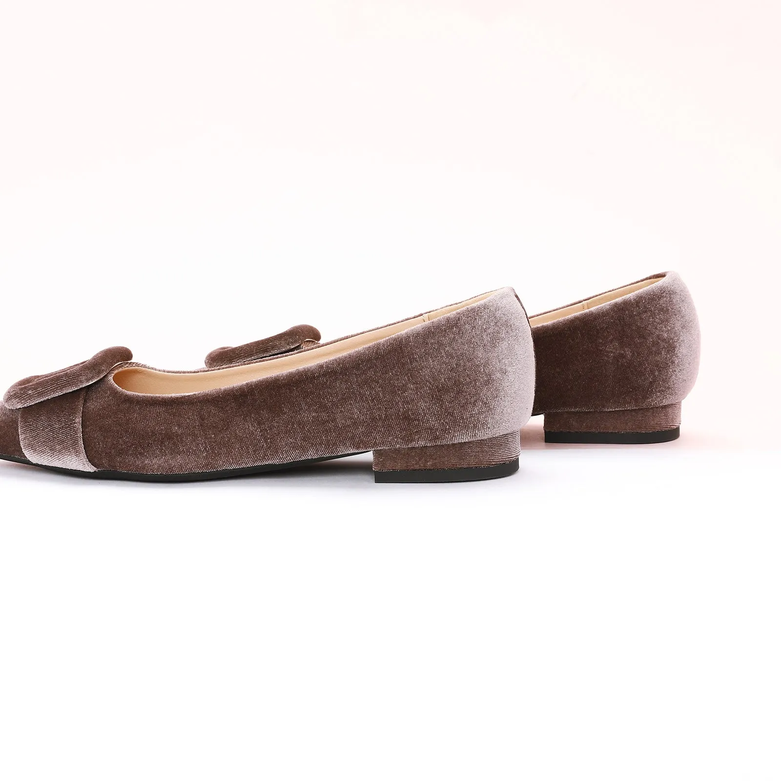 Square Buckle Velvet Flats (Aida)