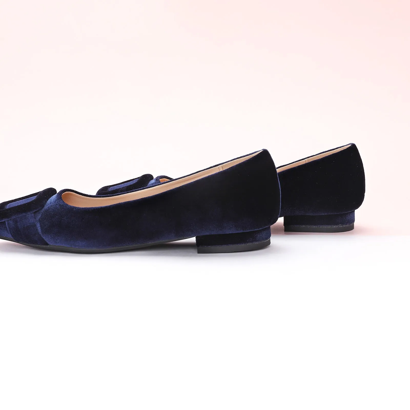 Square Buckle Velvet Flats (Aida)