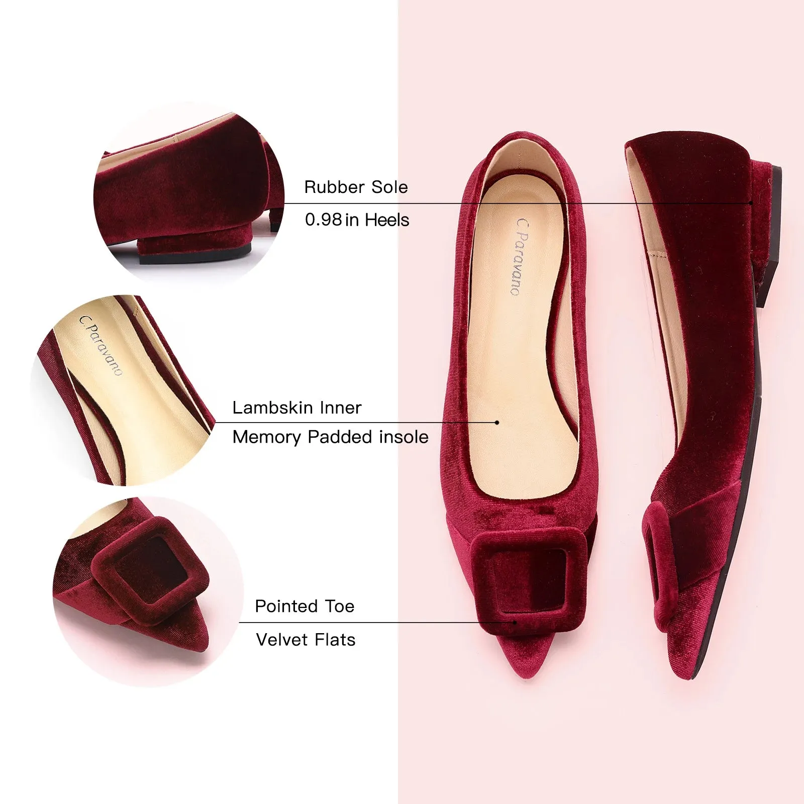 Square Buckle Velvet Flats (Aida)