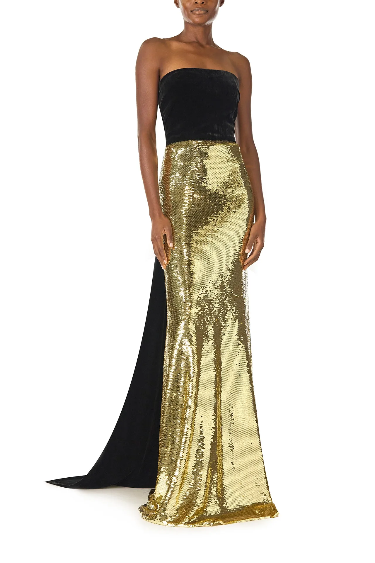 Strapless Sequin Velvet Gown