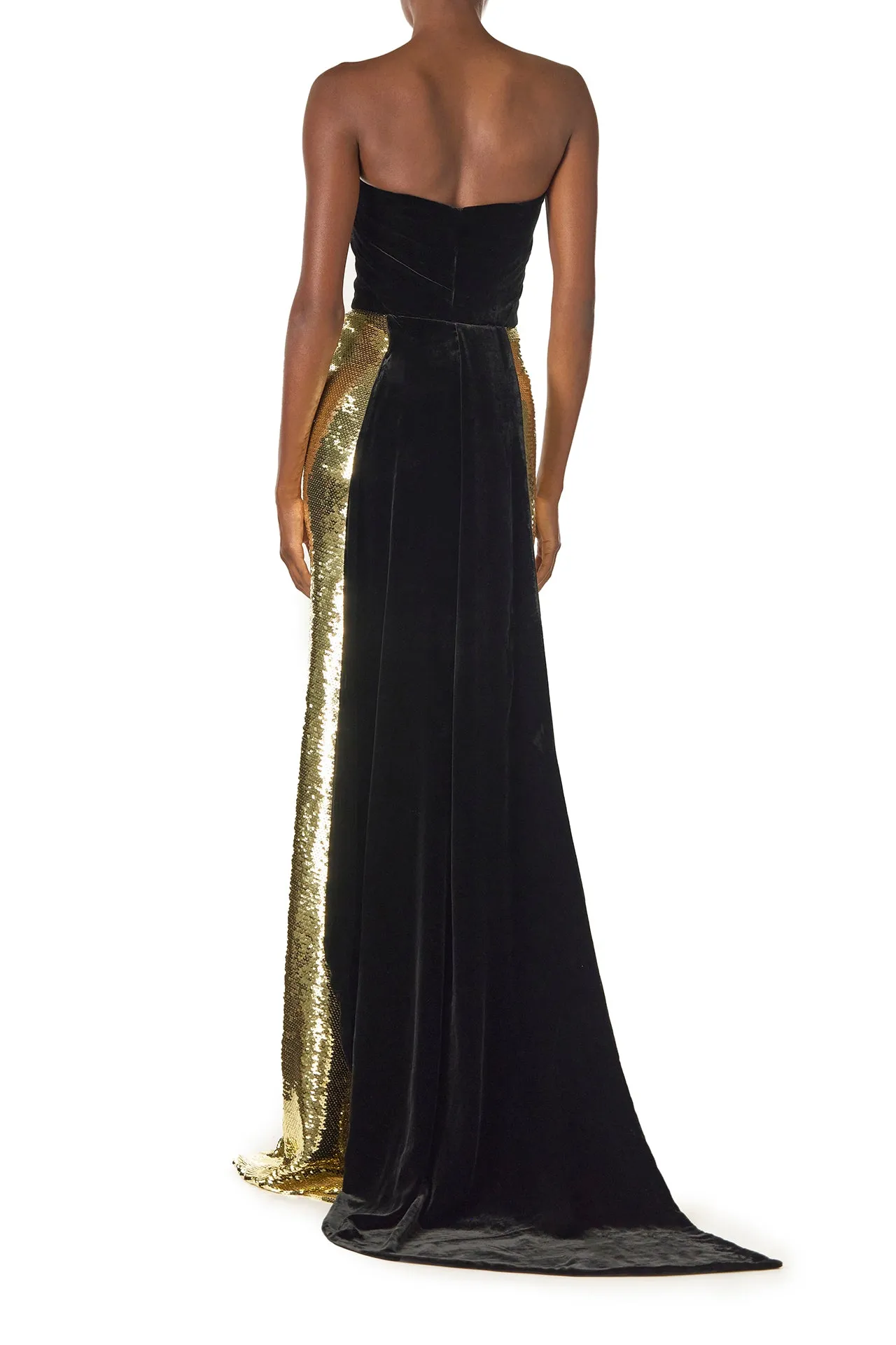 Strapless Sequin Velvet Gown