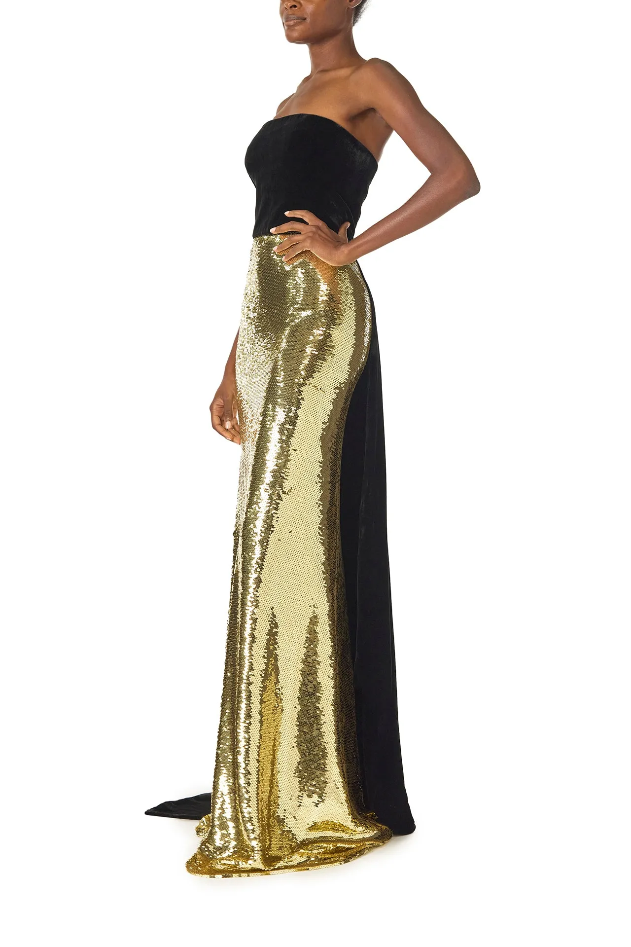 Strapless Sequin Velvet Gown