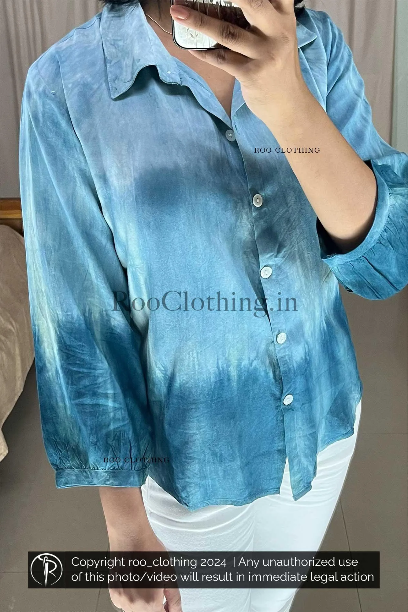 Teal Green Tie-dyed Loose Fit Full Sleeve Shirt