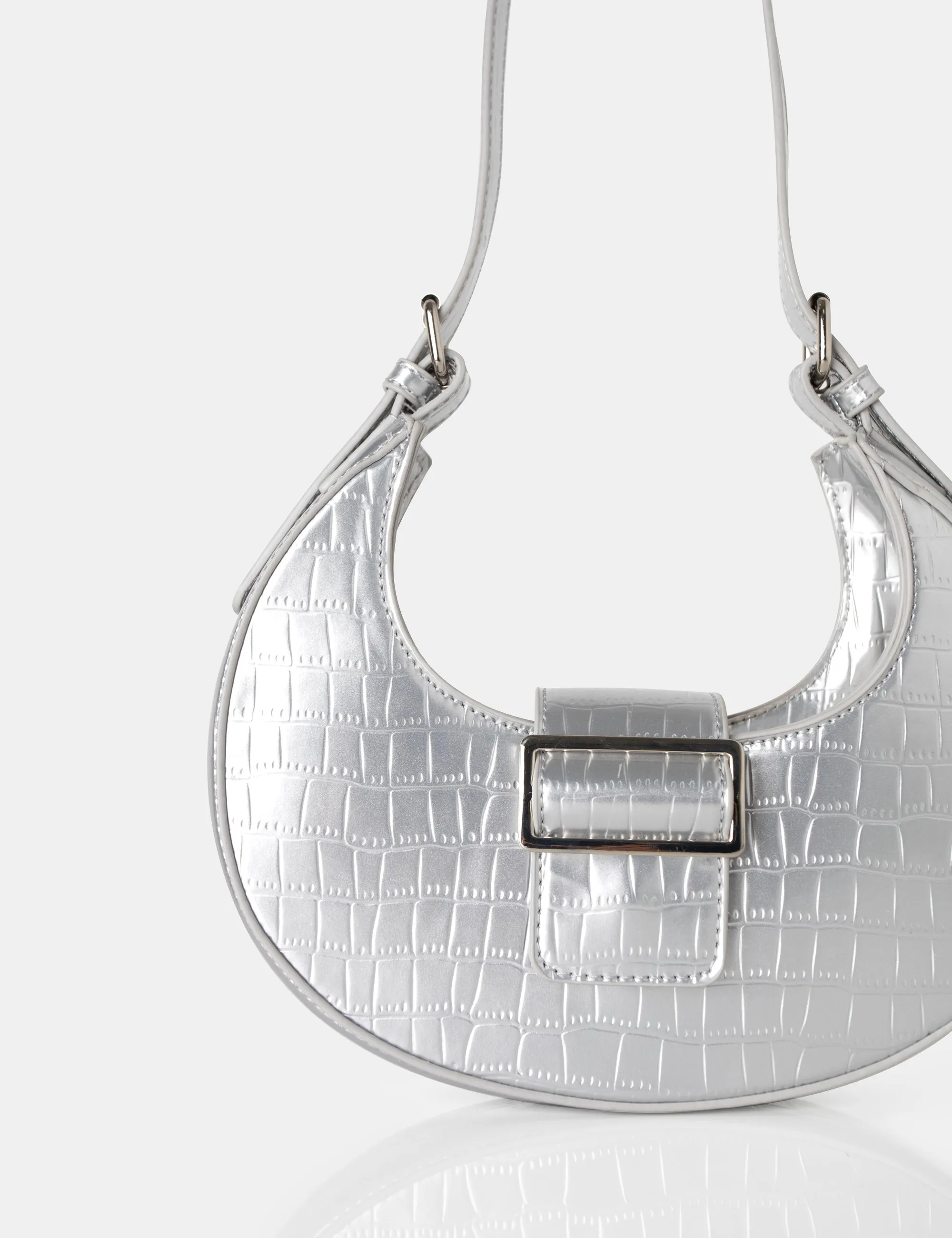 The Sicily Silver Croc Buckle Feature Hobo Shoulder Bag