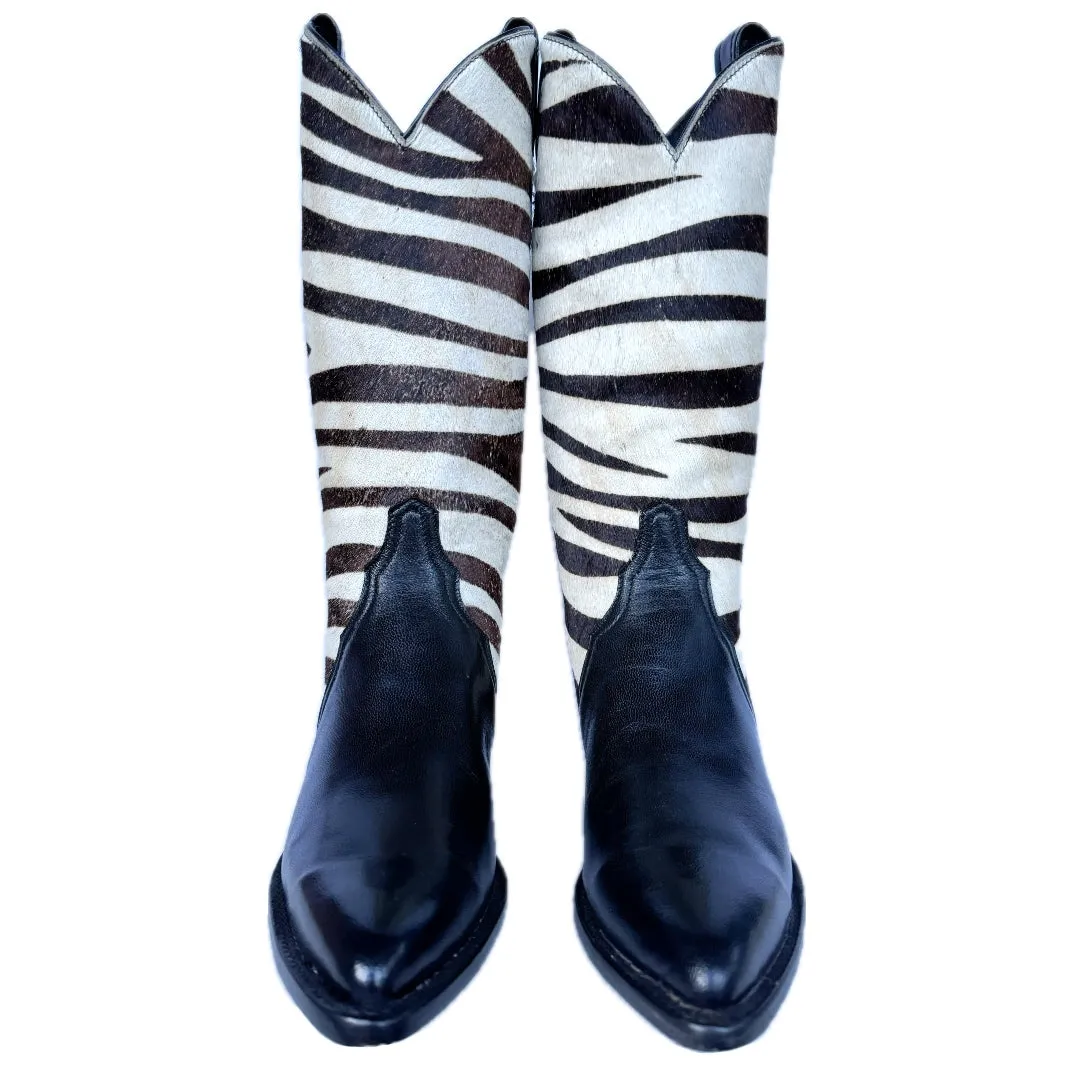 TONY LAMA Vintage Hair On Zebra Black Cowboy Boots