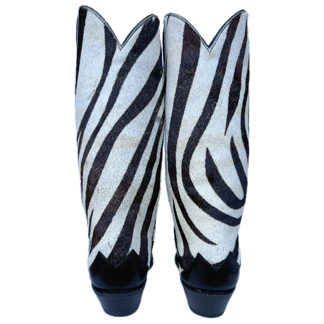 TONY LAMA Vintage Hair On Zebra Black Cowboy Boots