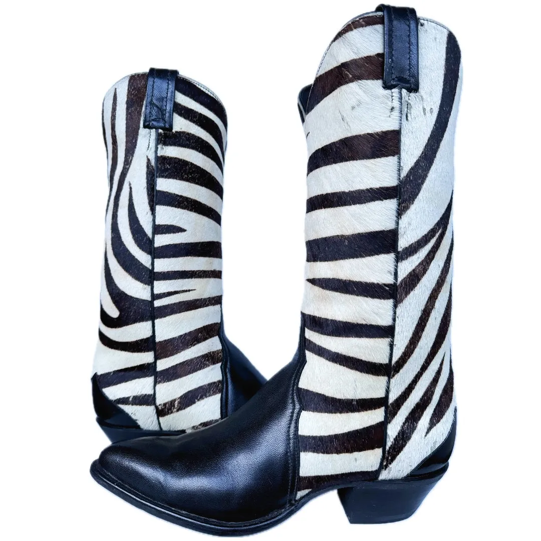 TONY LAMA Vintage Hair On Zebra Black Cowboy Boots