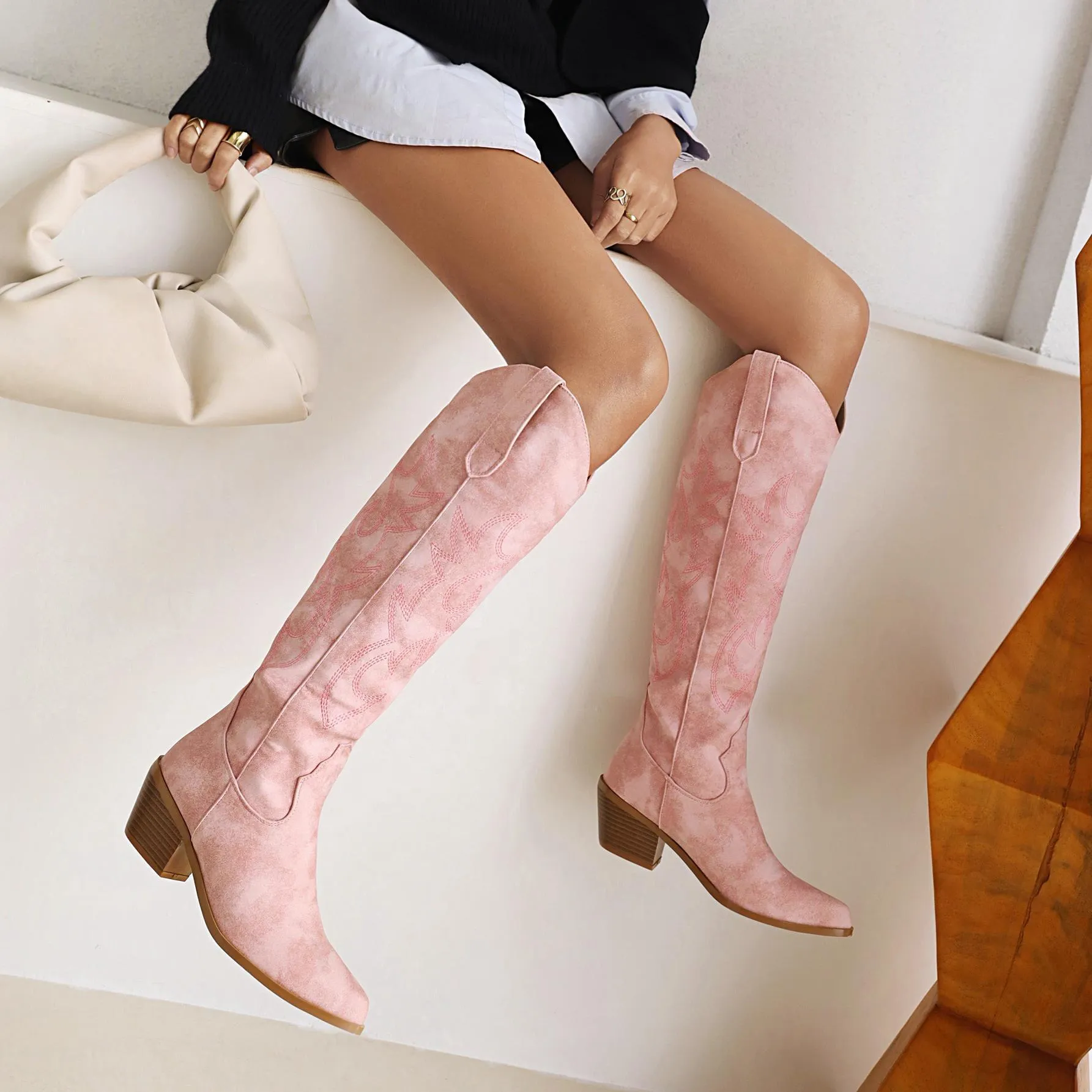 V-mouth Western Cowboy Knee High Boots