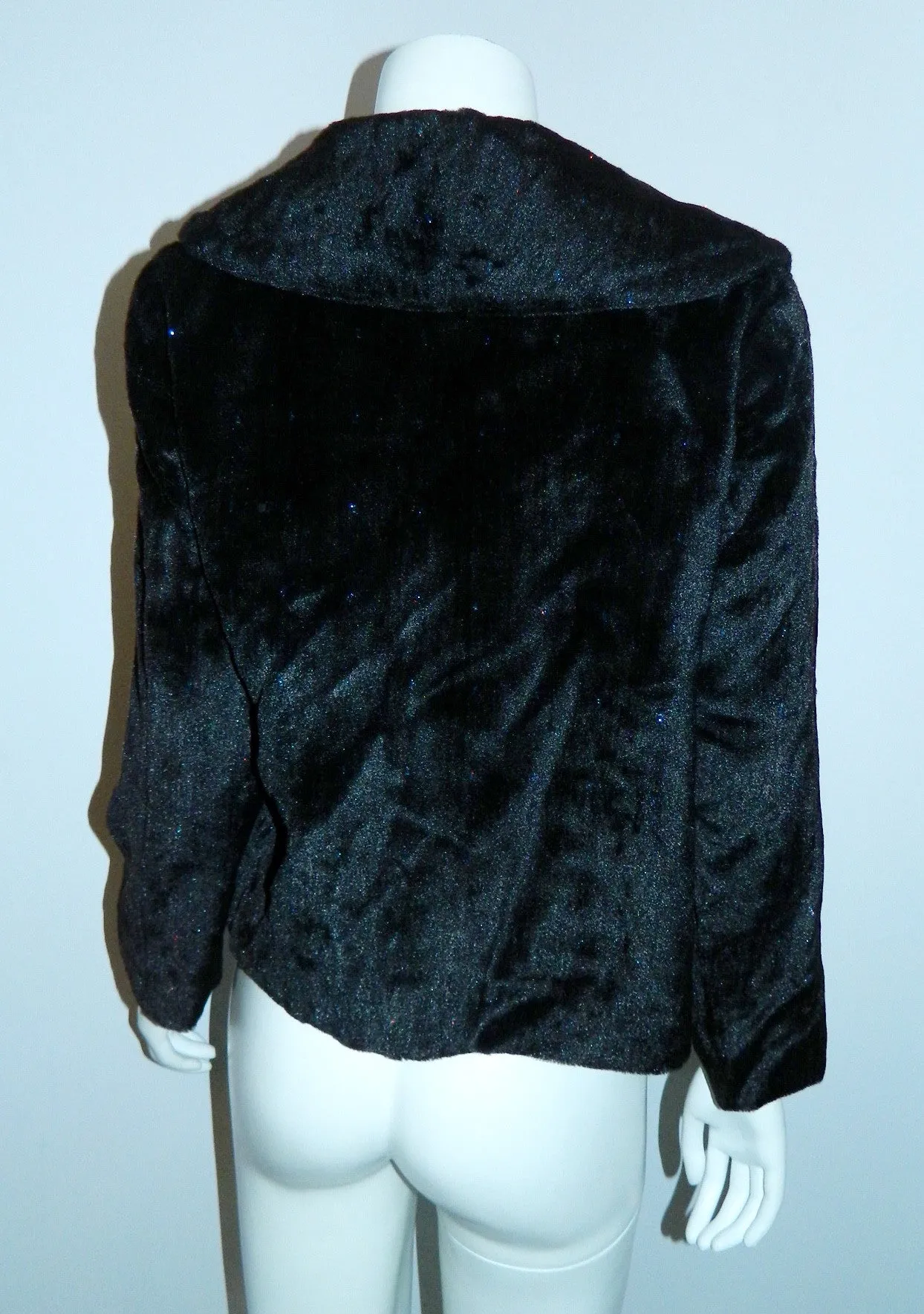 vintage 1950s faux fur jacket black velvet LUREX twinkle evening coat S