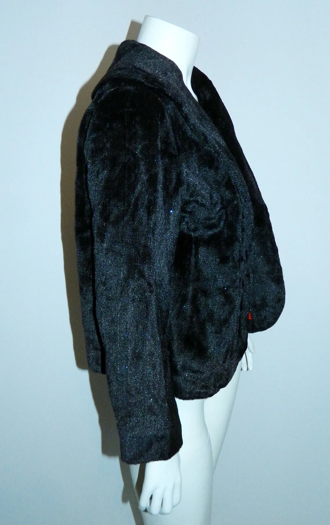 vintage 1950s faux fur jacket black velvet LUREX twinkle evening coat S