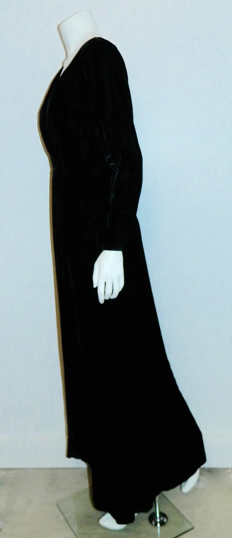 vintage 1960s black evening gown MOLLIE PARNIS dress / rayon velvet wrap front XS