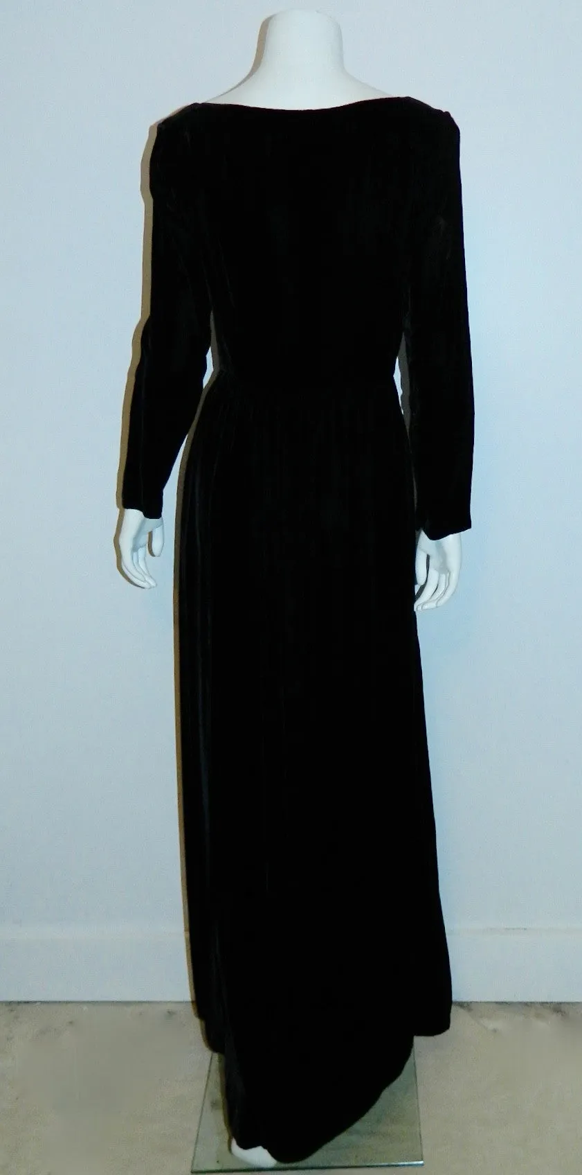 vintage 1960s black evening gown MOLLIE PARNIS dress / rayon velvet wrap front XS