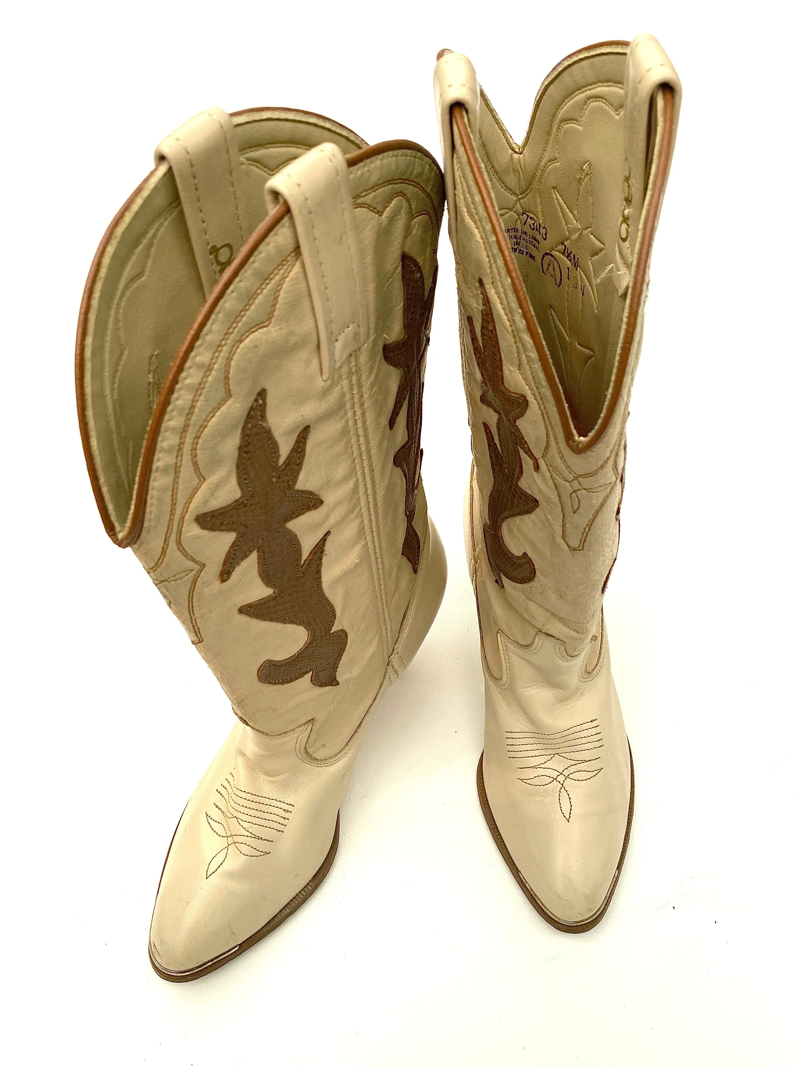 VINTAGE: Western Boots - Tan & Brown