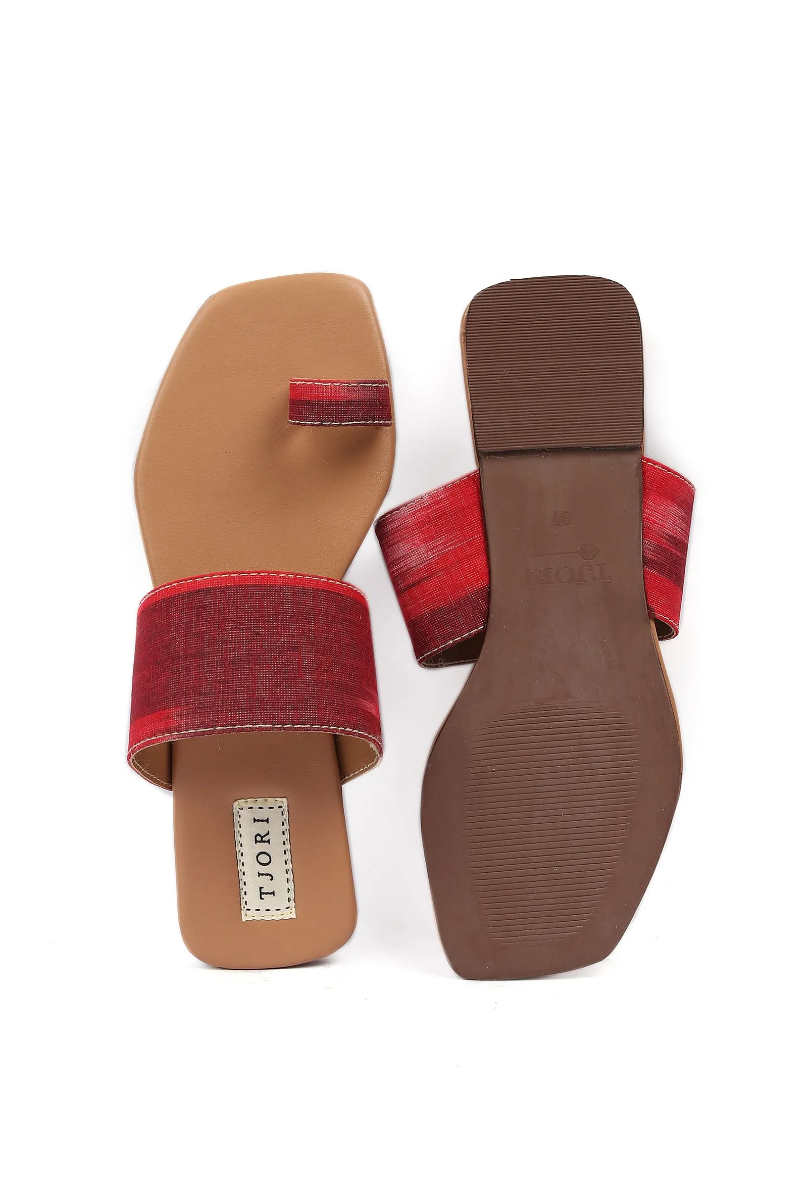 White & Caramel Brown Ikat Cruelty Free Leather One Toe Flats