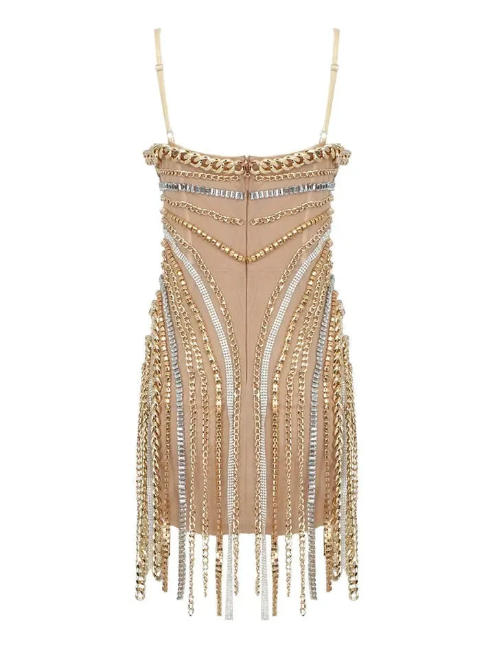 Women’s Chain and Crystal-Embellished Mesh Mini Dress