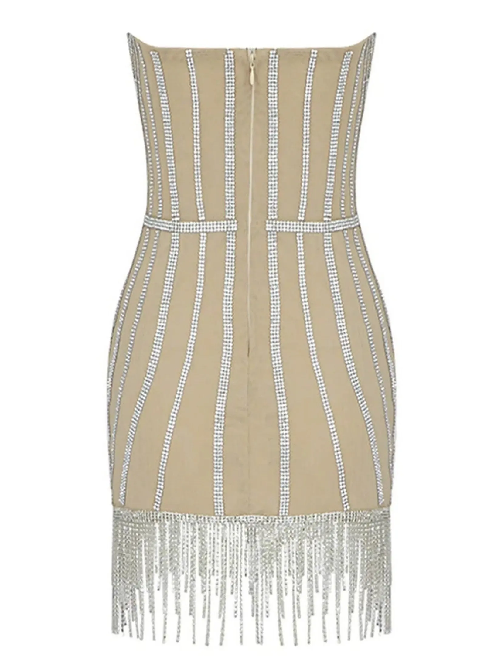 Women’s Embellished Crystal Fringed Mesh Mini Dress