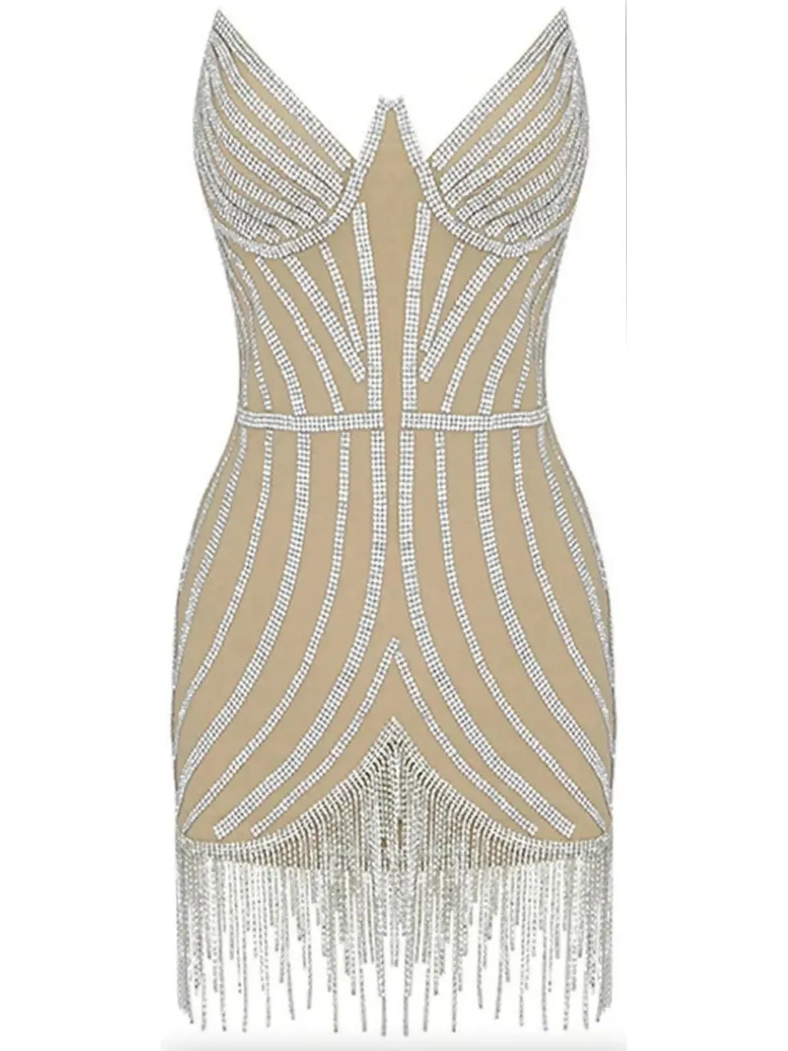 Women’s Embellished Crystal Fringed Mesh Mini Dress