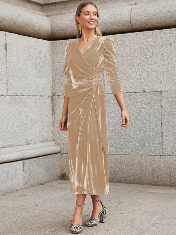 Women's Velvet Elegant Long Length Wrap Dress